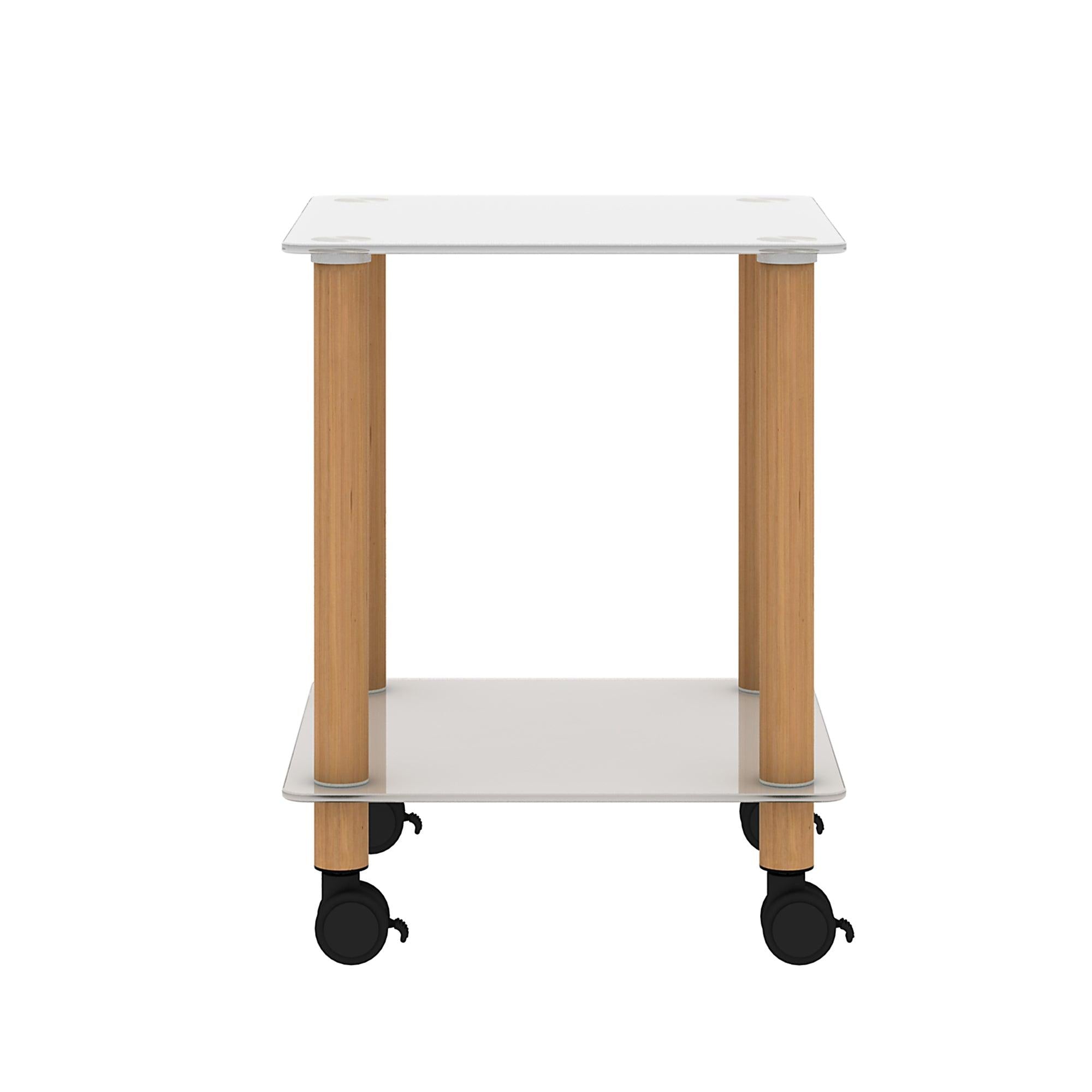 1-Piece White+Oak Side Table , 2-Tier Space End Table ,Modern Night Stand, Sofa table, Side Table withStorage Shelve