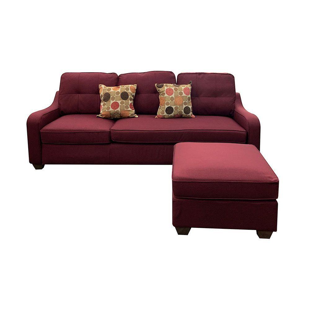 ACME Cleavon II Sectional Sofa & 2 Pillows in Red Linen 53740