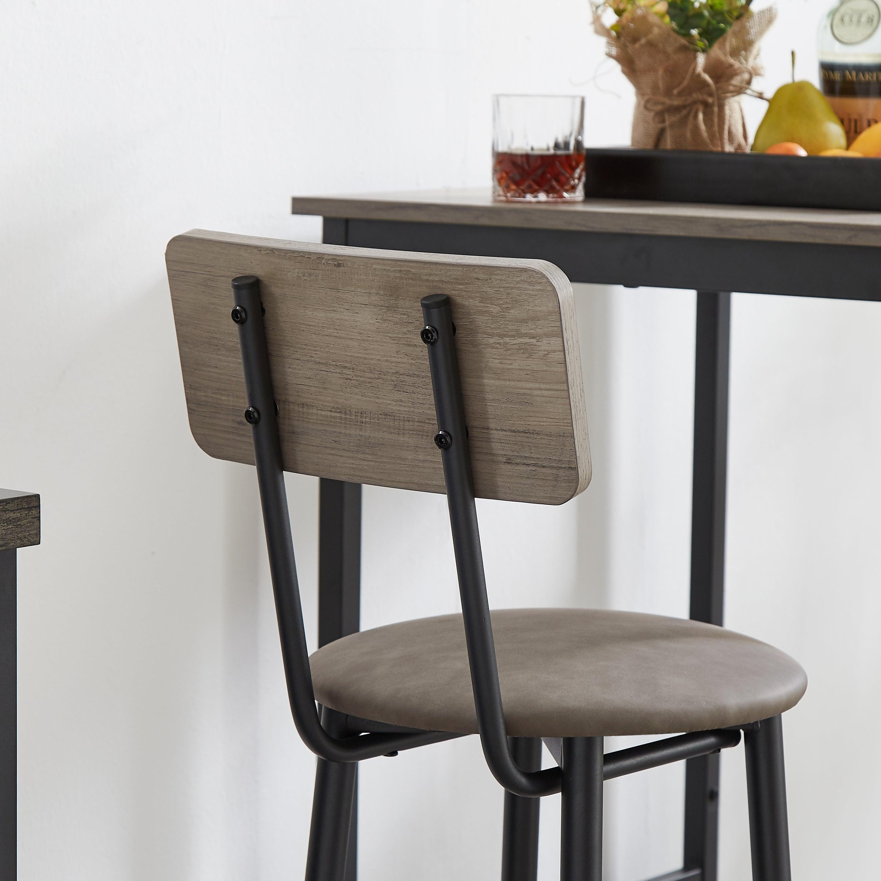 Bar Table Set with 4 Bar stools PU Soft seat with backrest (Grey，47.24’’w x 23.62’’d x 35.43’’h)