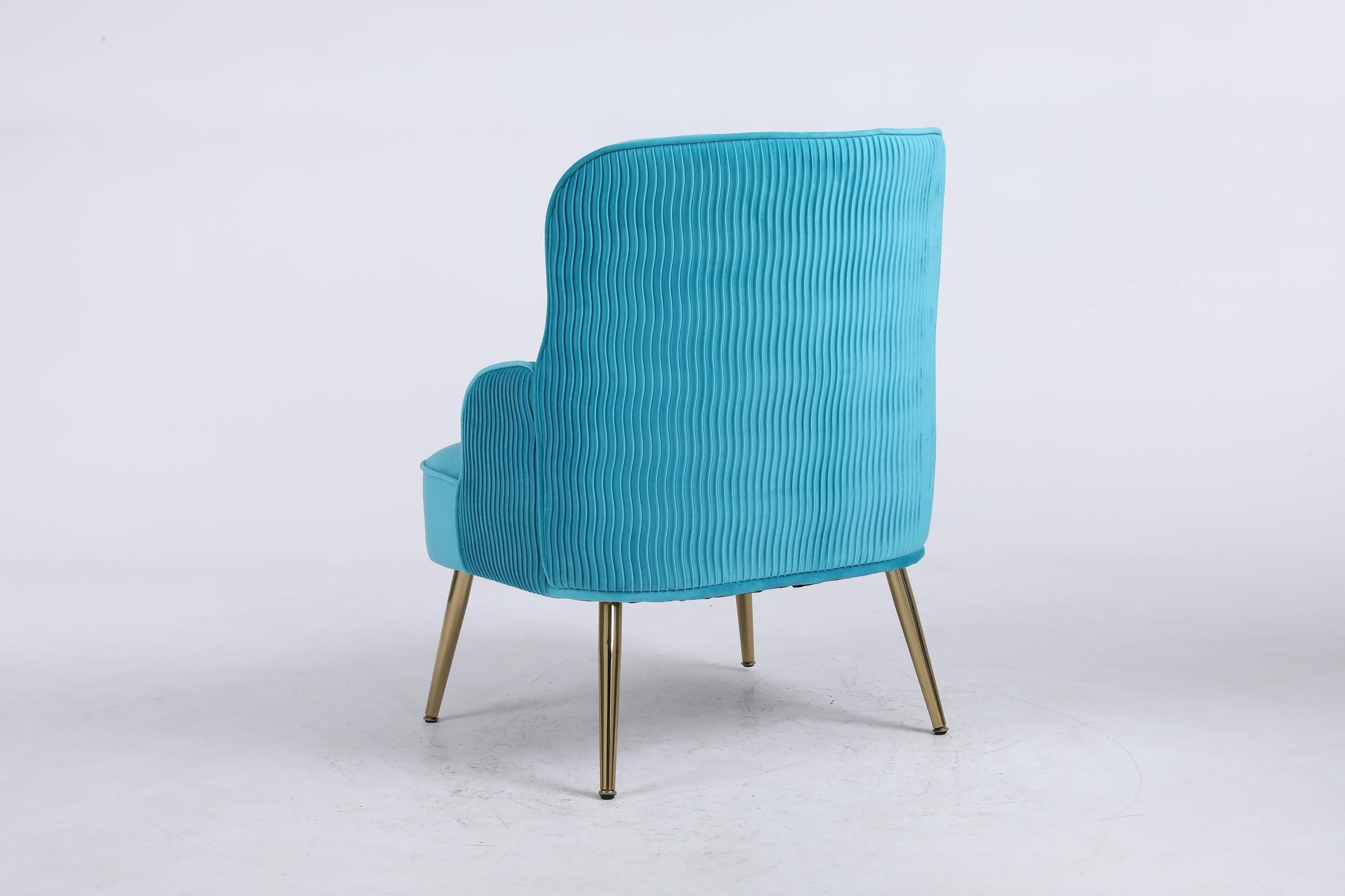 Velvet Accent Chair for Living Room/Bed Room/Guest Room, Upholstered Mid CenturyModern Leisure Chair with Metal Legs Guest Chair Vanity Chair, Teal Blue