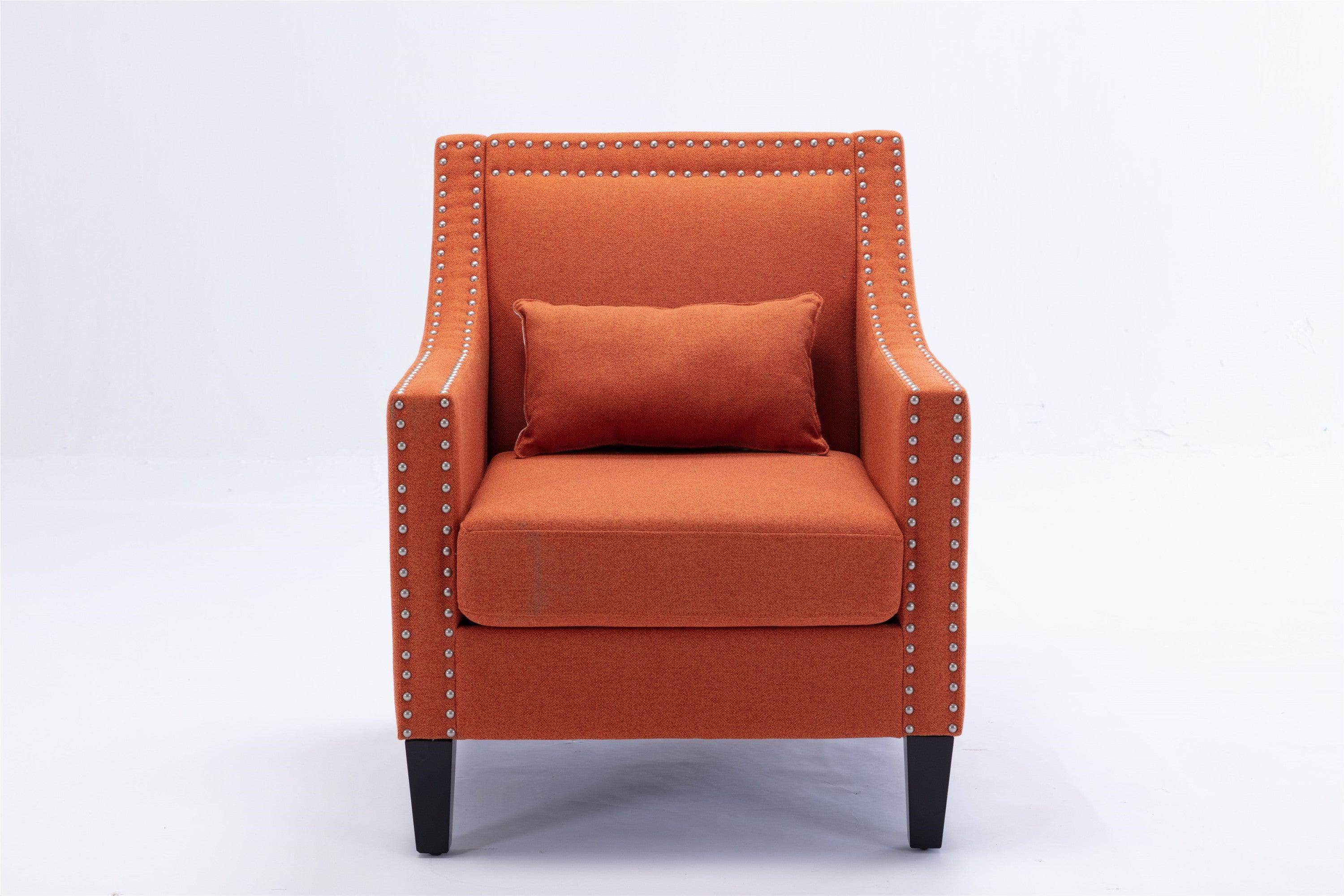 accent armchair living room chair  with nailheads and solid wood legs  Orange Linen