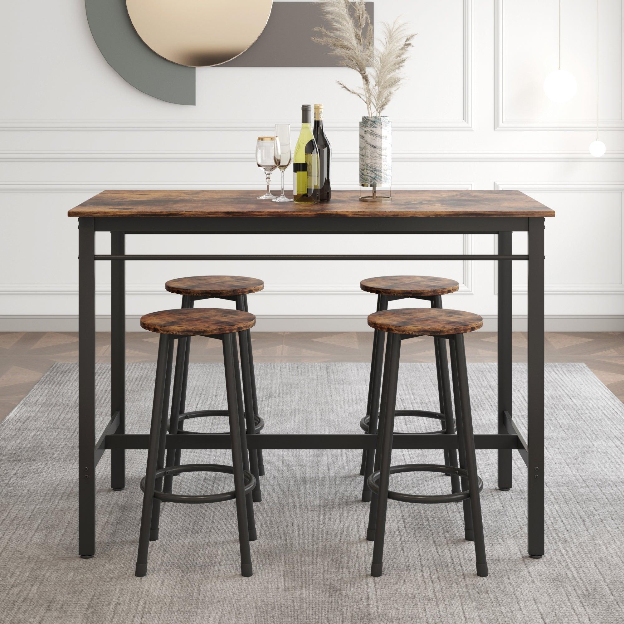 5-Piece Kitchen Counter Height Table Set, Bar Table with 4 Stools (Rustic Brown)