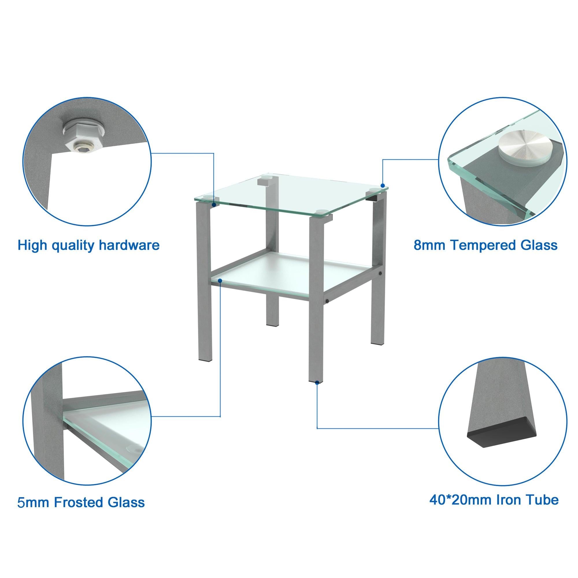 Glass two layer tea table, small round table, bedroom corner table, living room grey side table