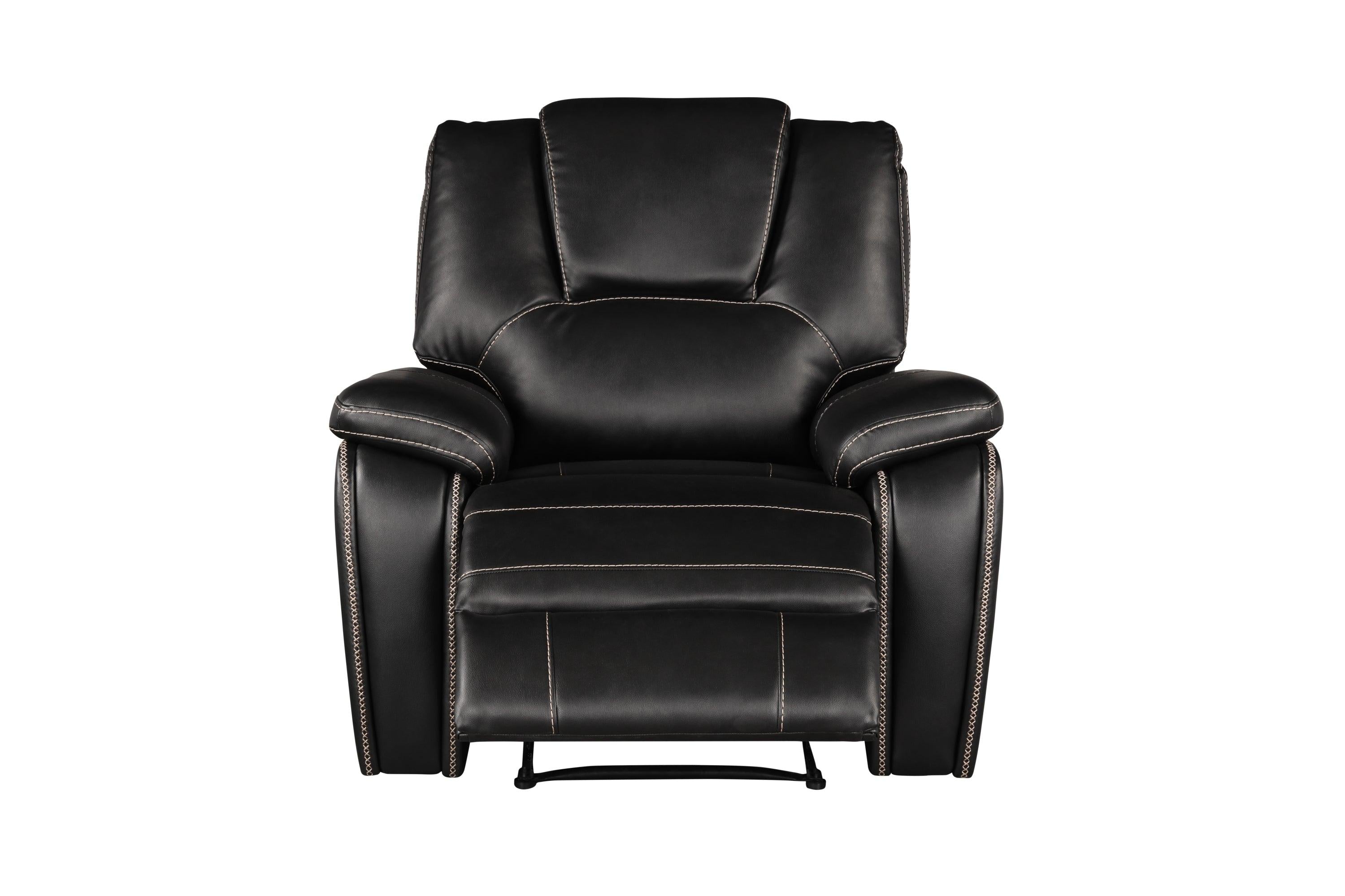 Hong Kong 3 Piece Power Reclining Sofa Set made with Faux Leather in Black