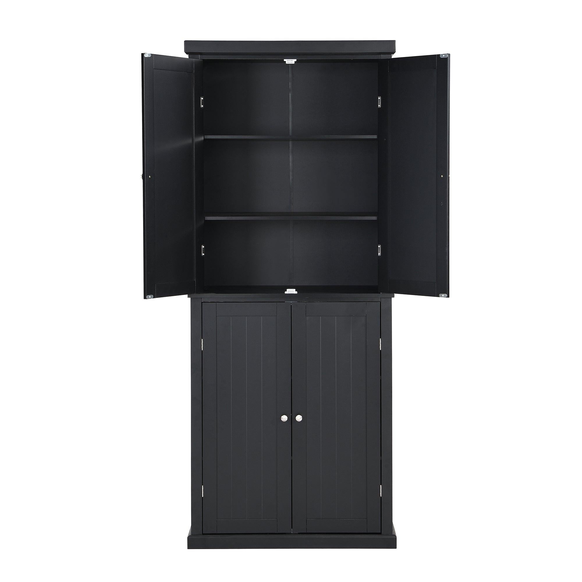 Freestanding Tall Kitchen Pantry, 72.4" Minimalist KitchenStorage Cabinet Organizer with 4 Doors and Adjustable Shelves, Black