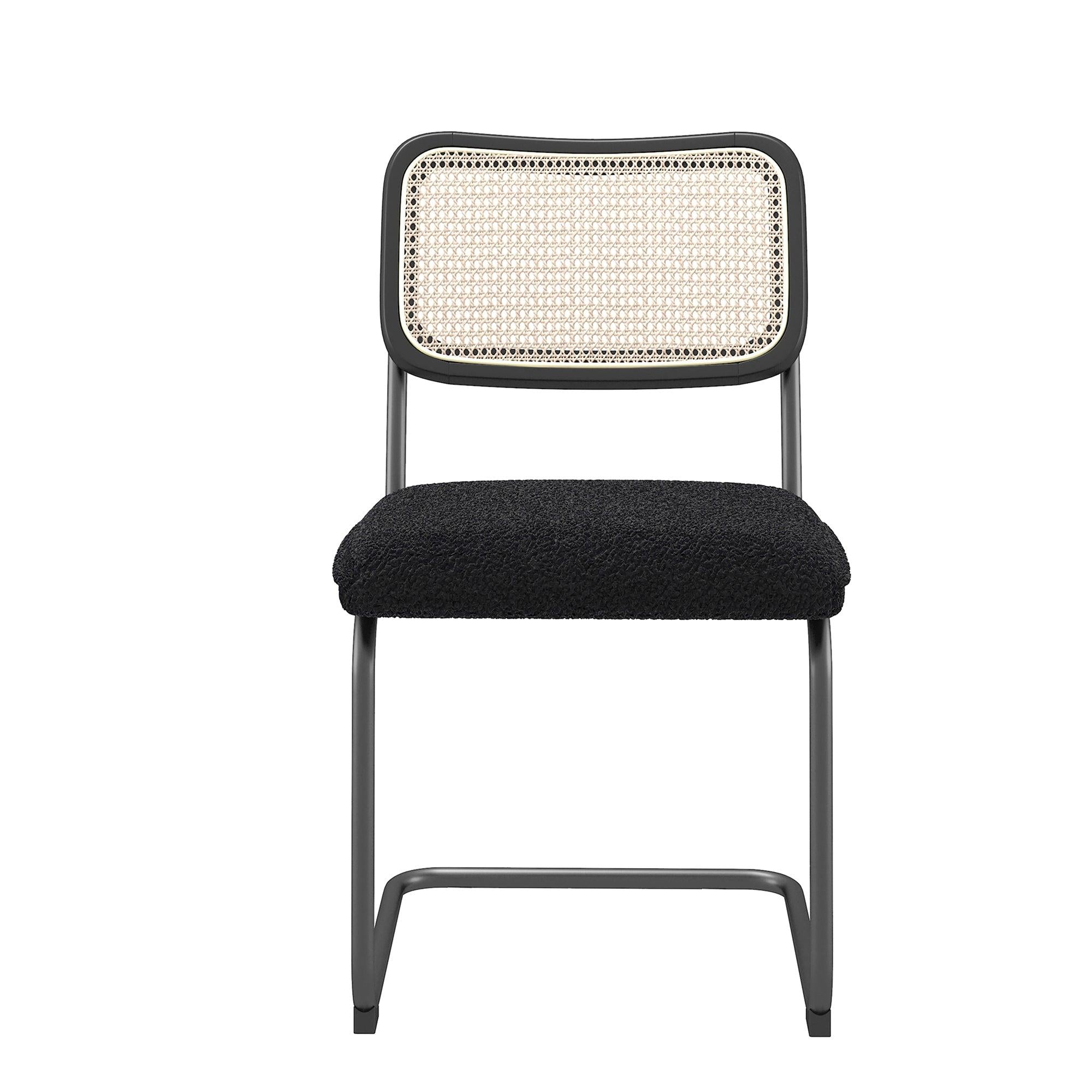 Set of 2, Teddy Velvet Dining Chair with High-Density Sponge, Rattan Chair for Dining room, Living room, Bedroom, Black