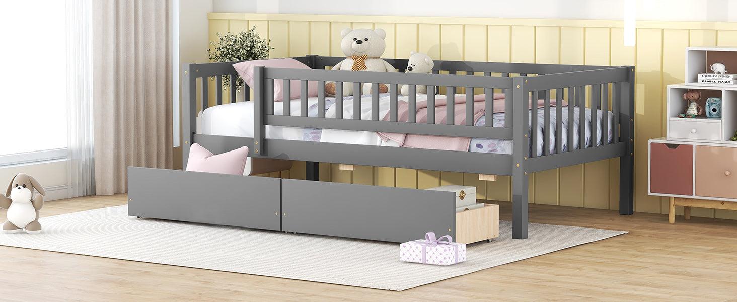 Twin Size Daybed Wood Bed with Two Drawers, Gray