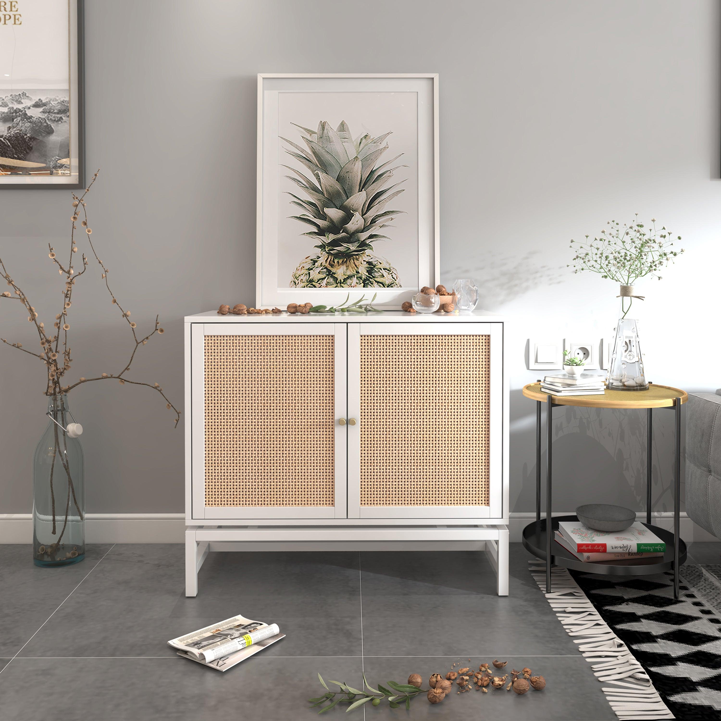 Natural rattan 2 door cabinet，with 1 Adjustable Inner Shelves，rattan，AccentStorage Cabinet