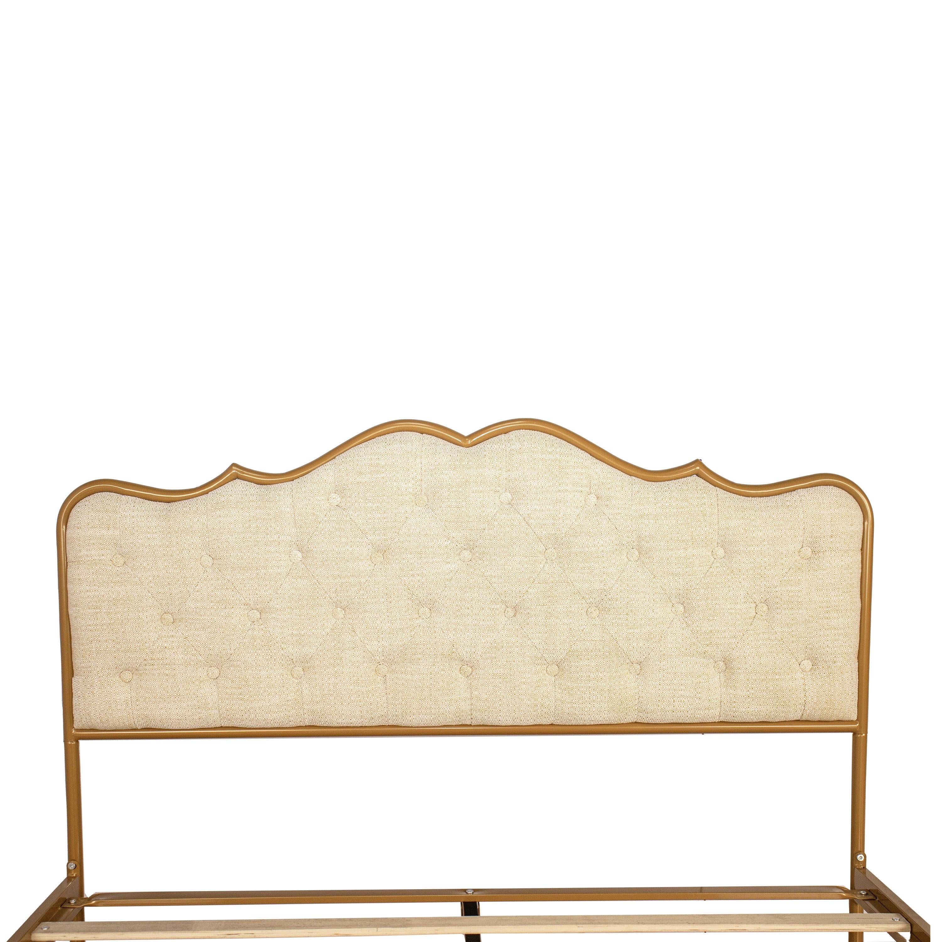 Buckle shaped backrest, metal frame, solid wood ribs, sponge soft bag, comfortable and elegant atmosphere, beige, q-size