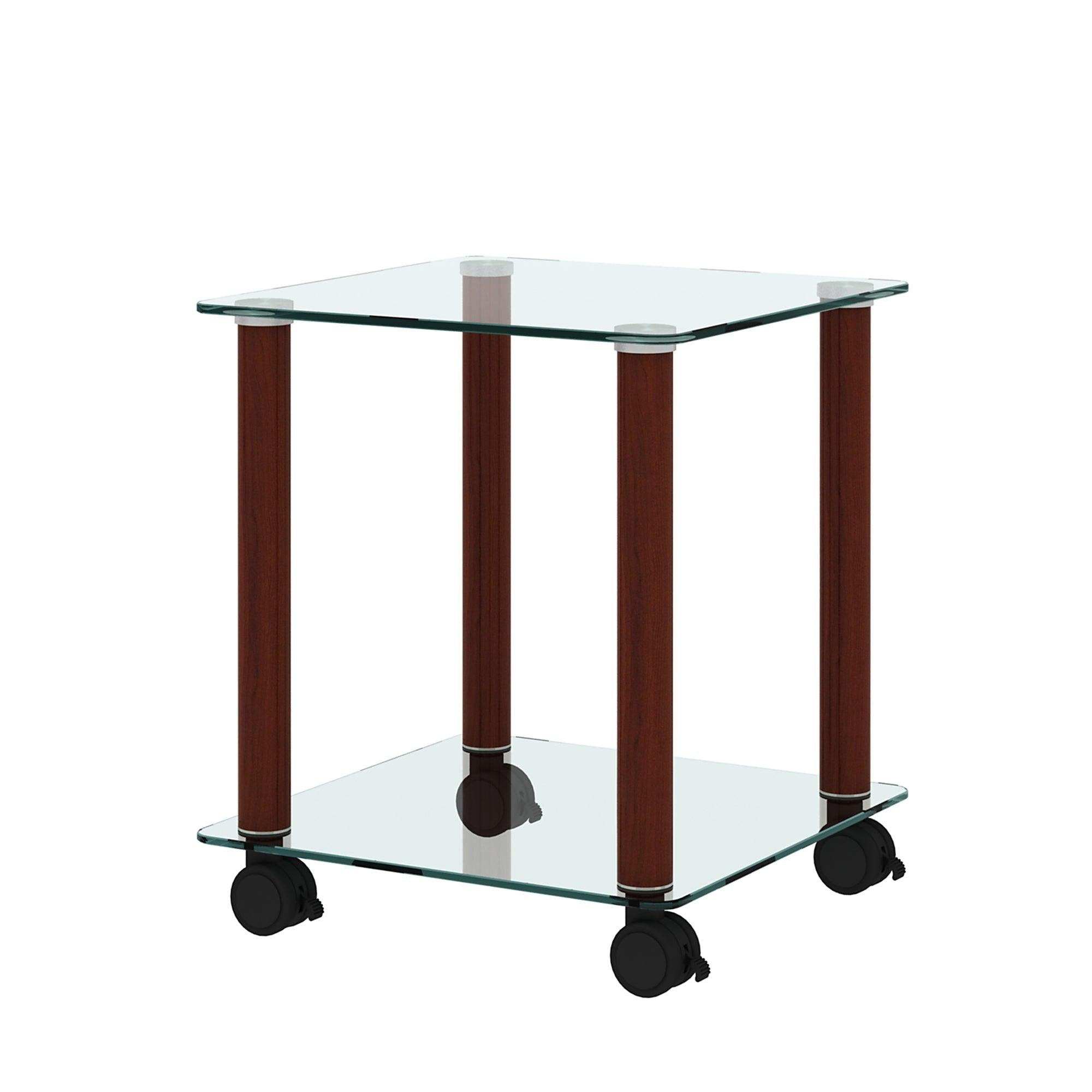 1-Piece Transparent+Walnut Side Table , 2-Tier Space End Table ,Modern Night Stand, Sofa table, Side Table withStorage Shelve