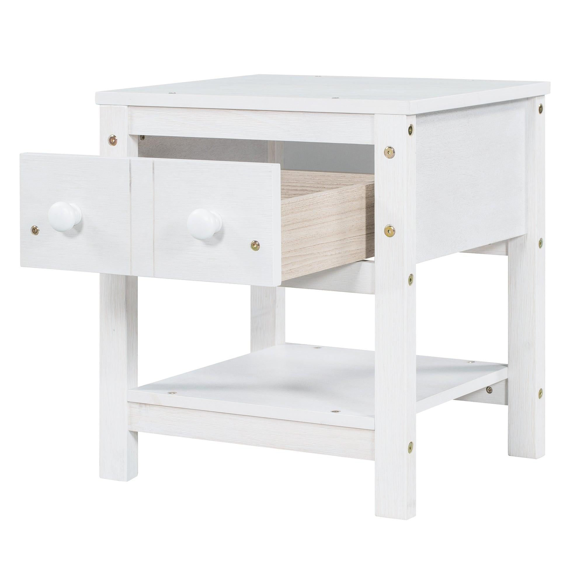 Wooden Nightstand with One Drawer and One Shelf ,Modern Style Bedside Table(Set of 2) - Brushed White