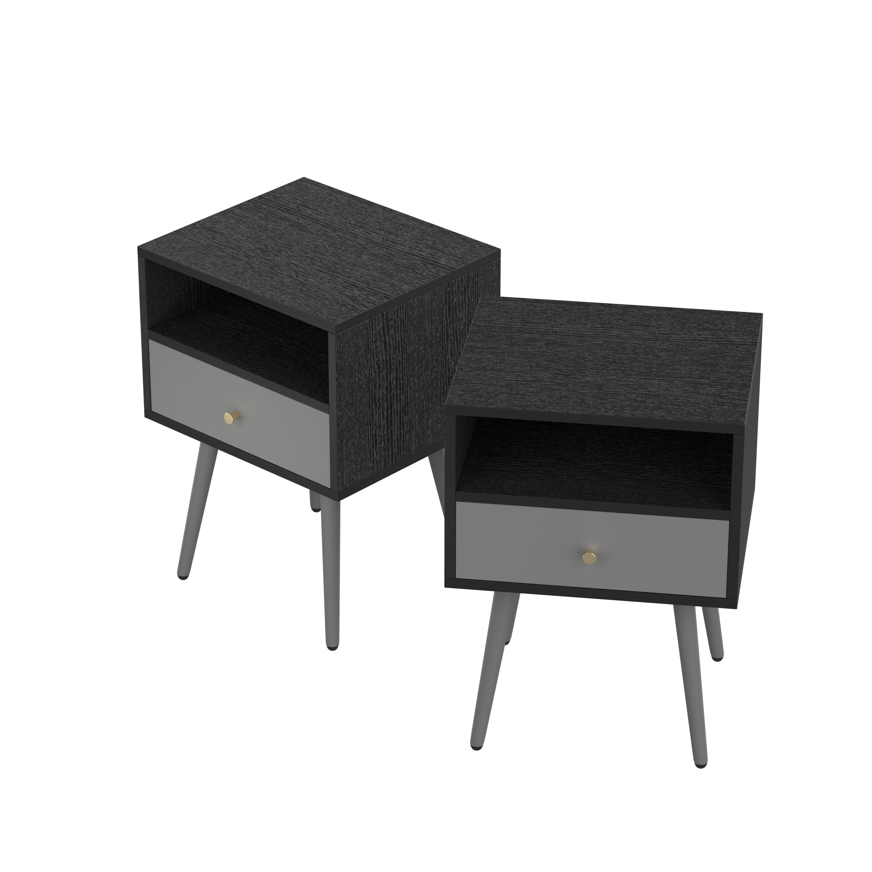 Modern Bedside Tables Set of 2,Nightstand with 1Storage Drawer -Chic  Simple Assembly End Side Table,Sofa Table,for bedroom/living room/office (2pcs,dark grey)