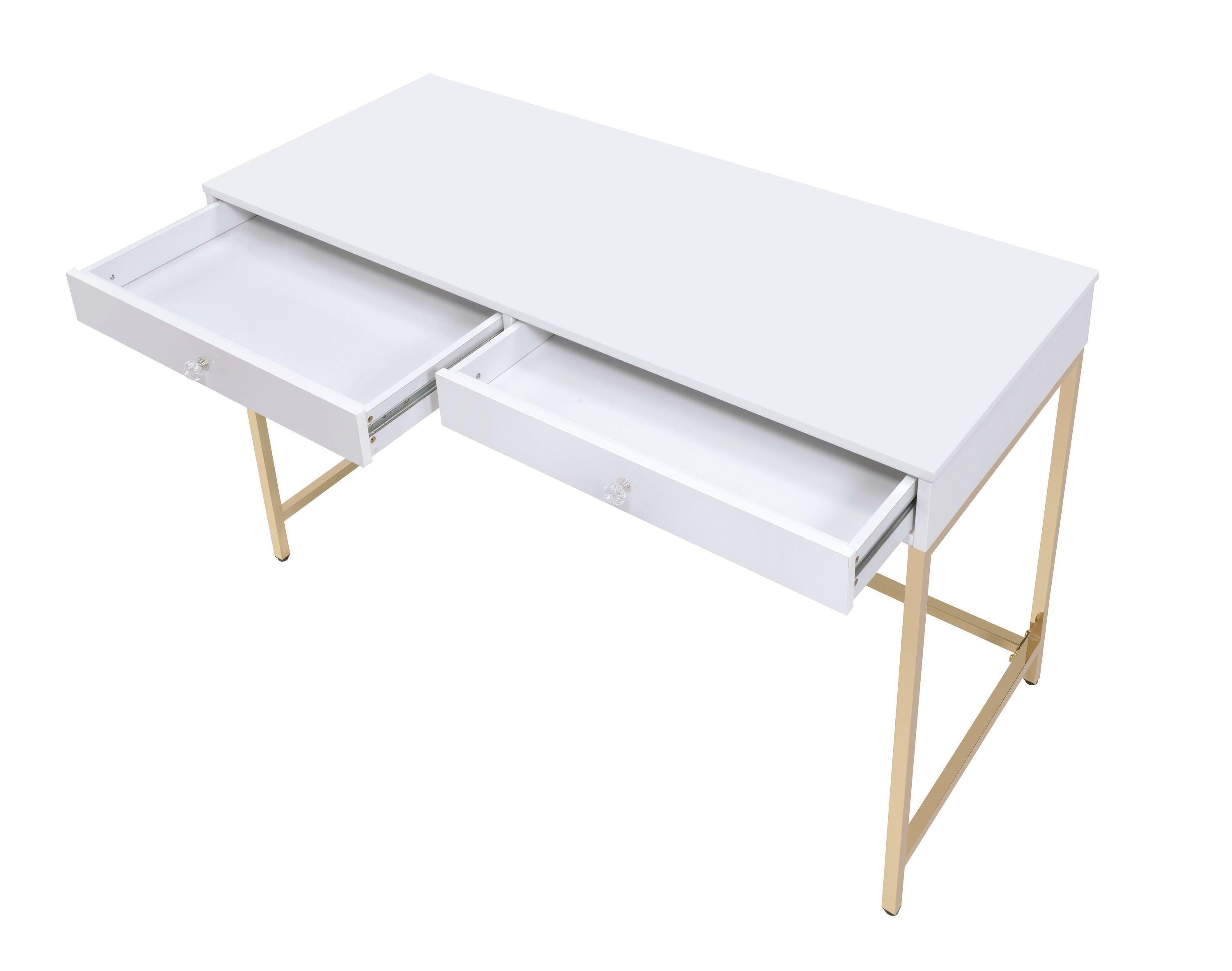 ACME Ottey Vanity Desk  in White High Gloss & Gold Finish AC00899