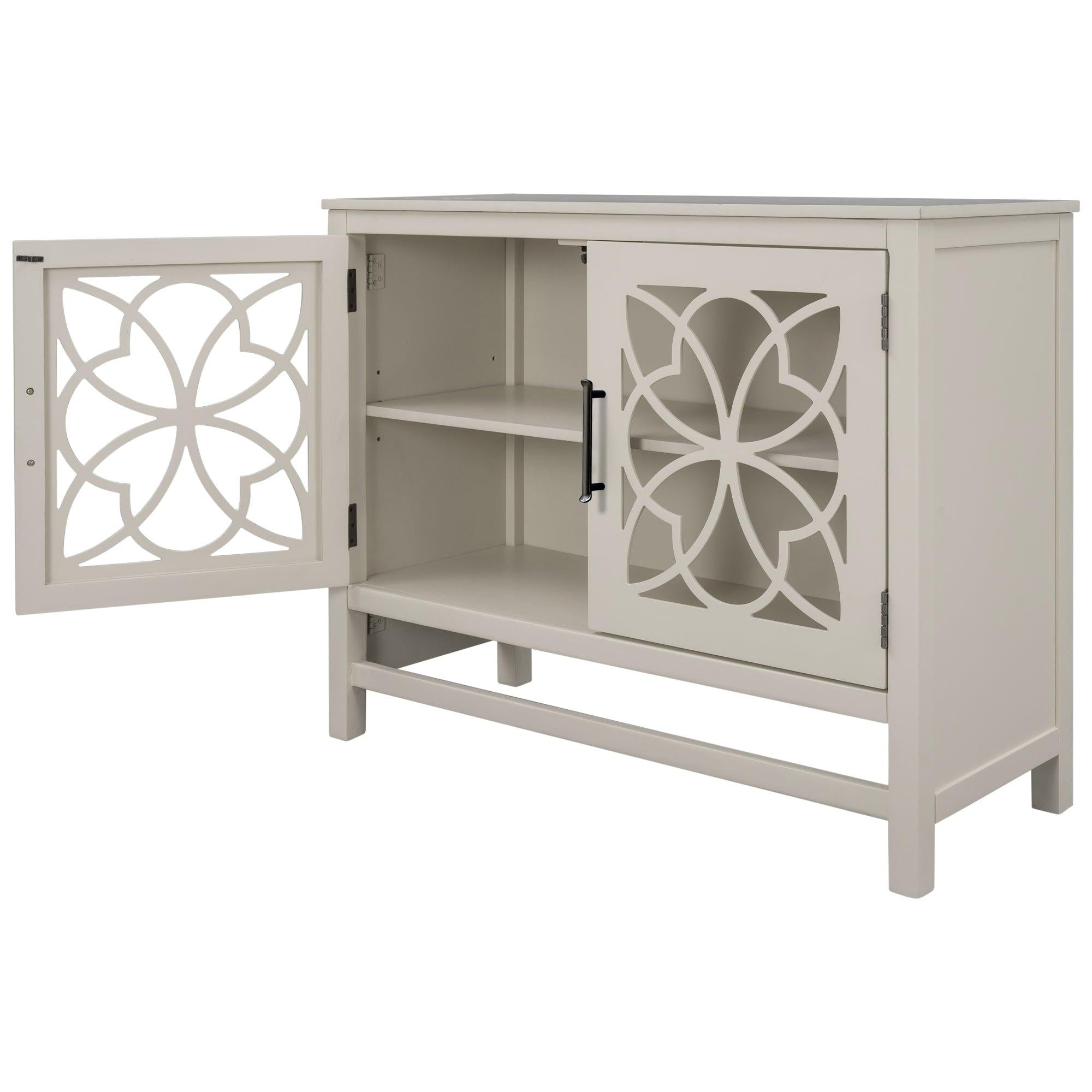 WoodStorage Cabinet with Doors and Adjustable Shelf, Entryway Kitchen Dining Room, Cream White