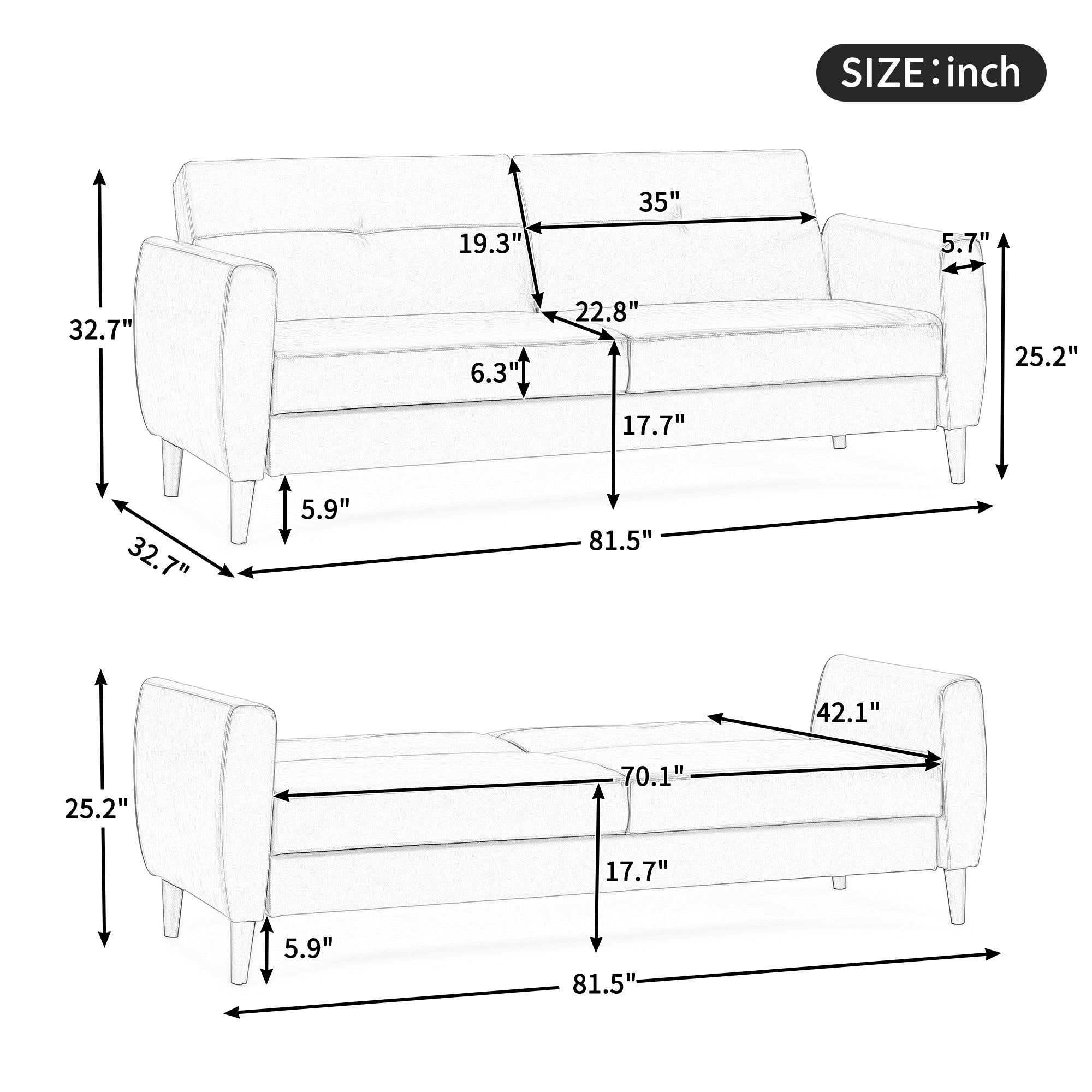 Modern Convertible Folding Futon Sofa Bed withStorage Box for Compact Living Space, Apartment, Dorm