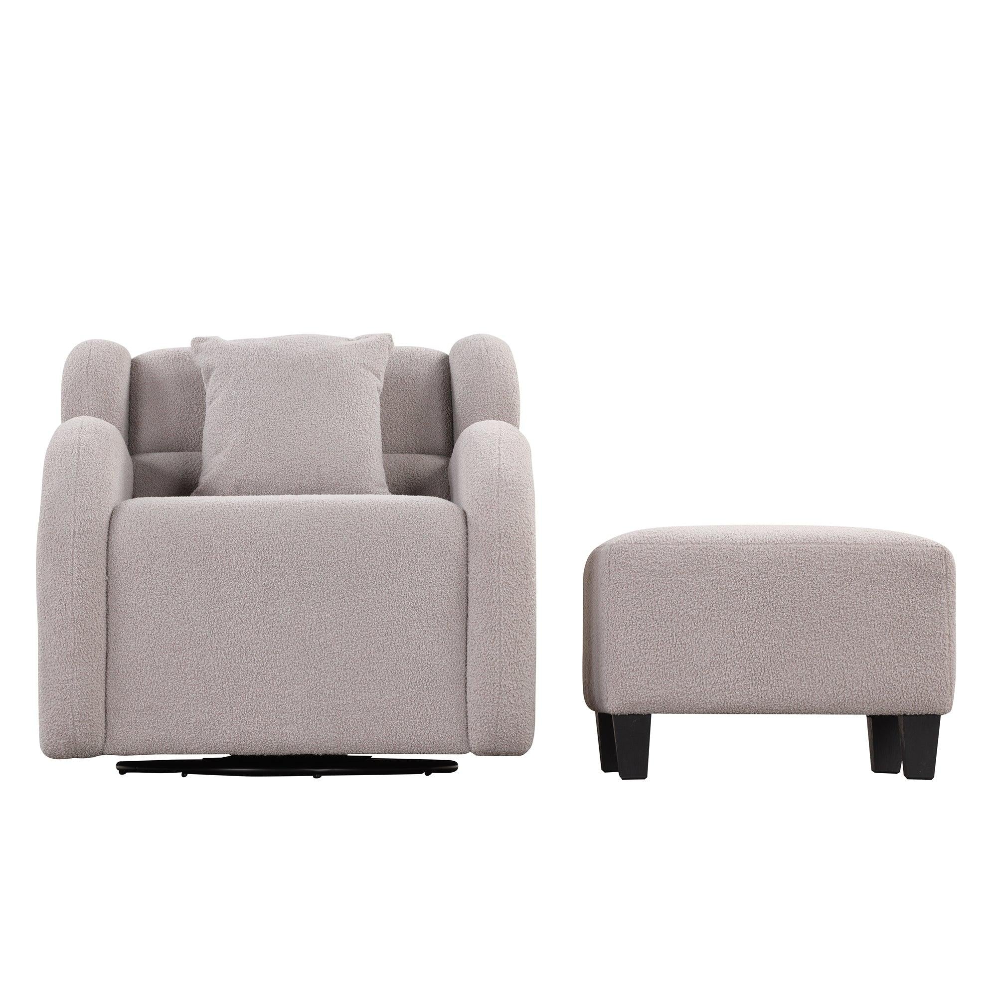 Swivel Accent Chair with Ottoman, Teddy Short Plush Particle Velvet Armchair,360 Degree Swivel Barrel Chair with footstool for Living Room, Hotel, Bedroom, Office, Lounge,Grey