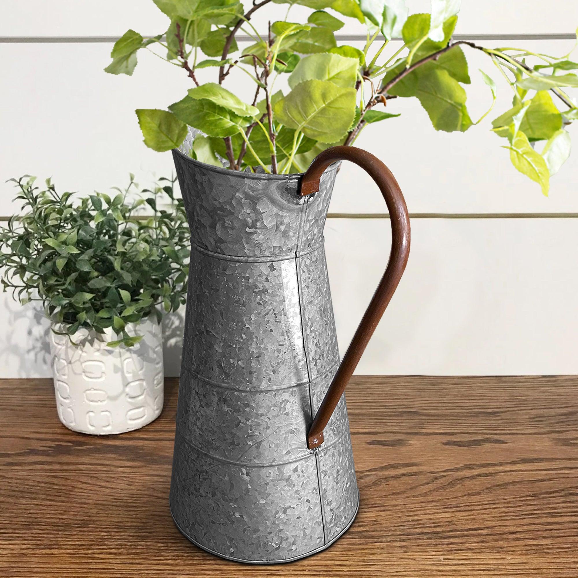 Farmhouse Style Galvanized Metal Jug with Handle, Gray