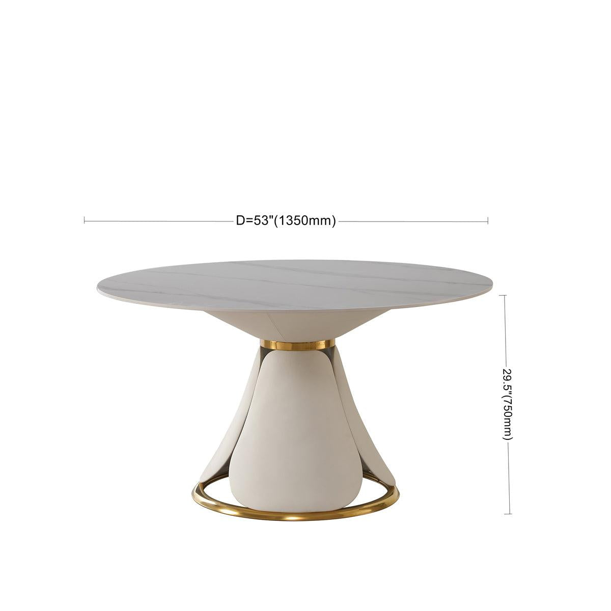 53“Modern sintered stone round dining table with stainless steel base with 6 pcs chairs