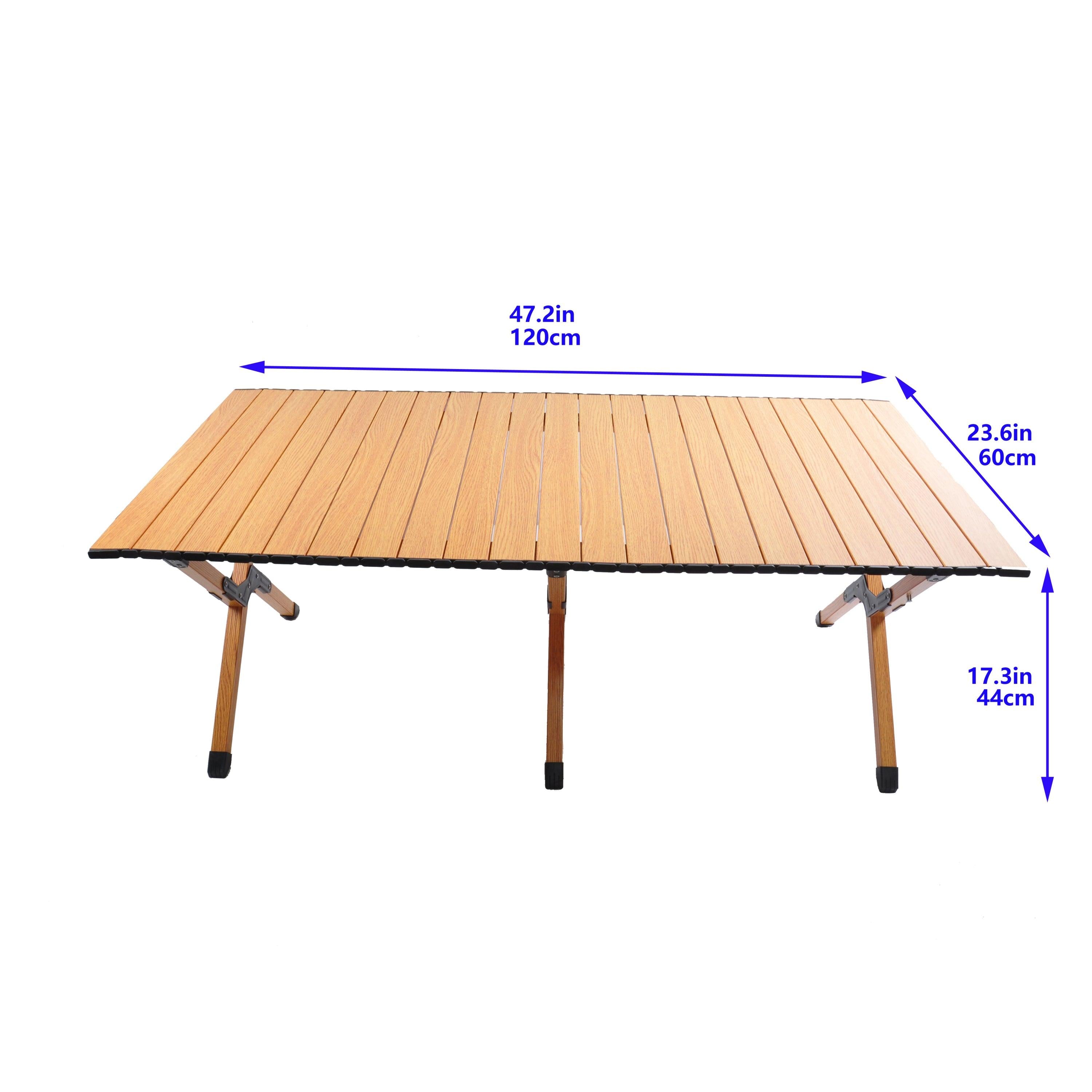 Portable picnic table, rollable aluminum alloy table top, with folding solid X-shaped frame, and handbag ZB1003MW