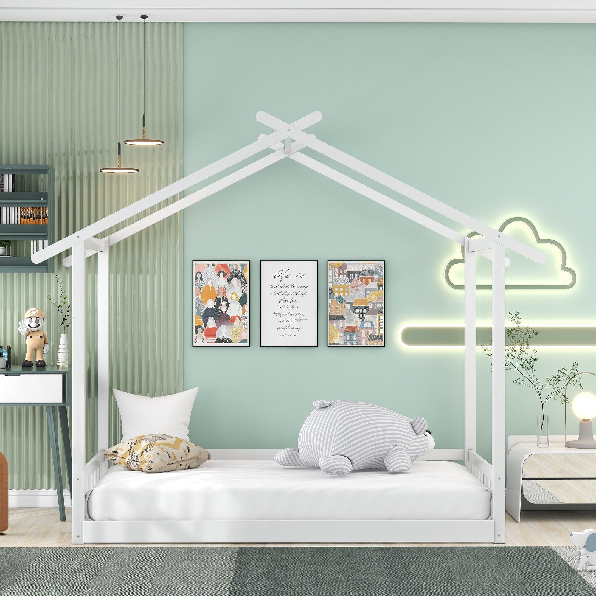 Extending House Bed, Wooden Daybed, White