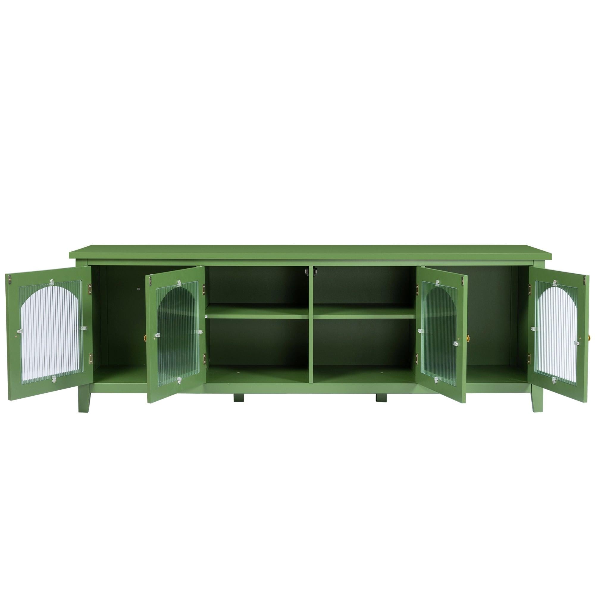 71-inch stylish TV cabinet, TV frame, TV stand，solid wood frame, Changhong glass door, antique green, can be placed in the children's room,bedroom， living room, wherever you need