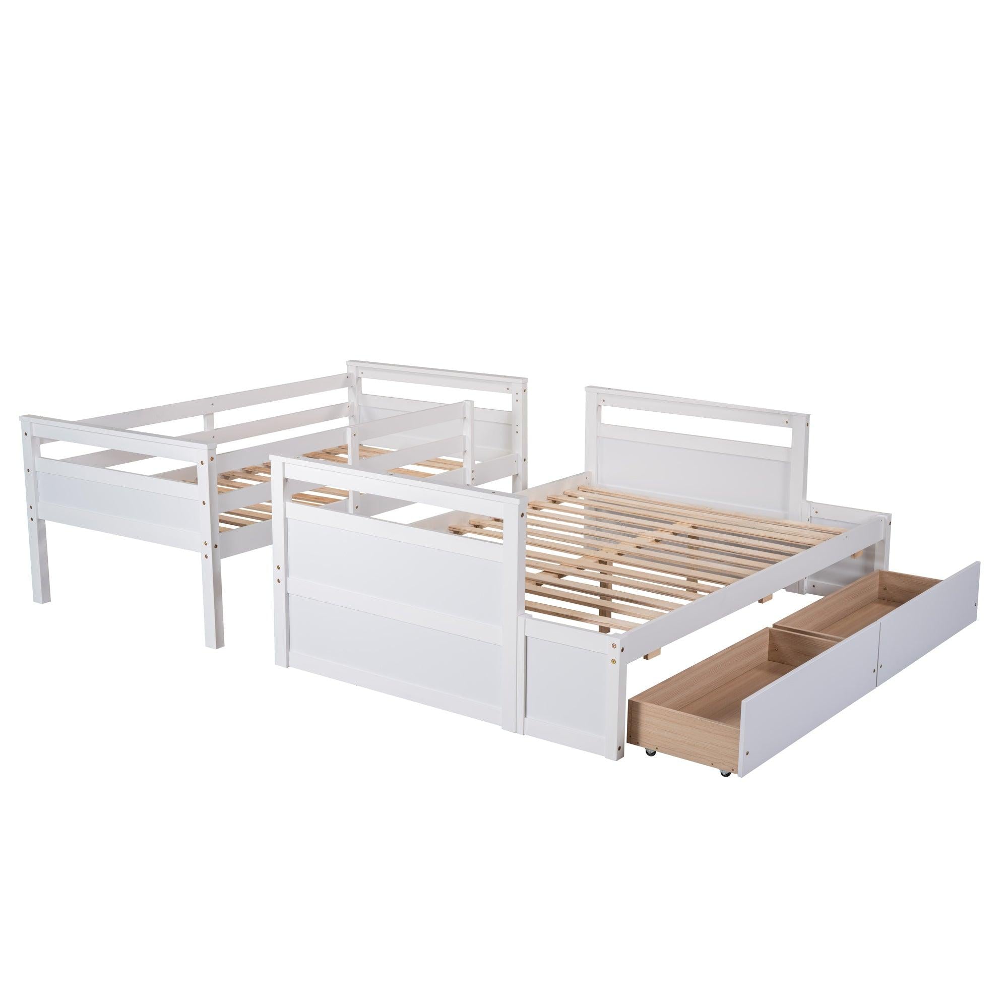 Twin over Full Bunk Bed withStorage - White