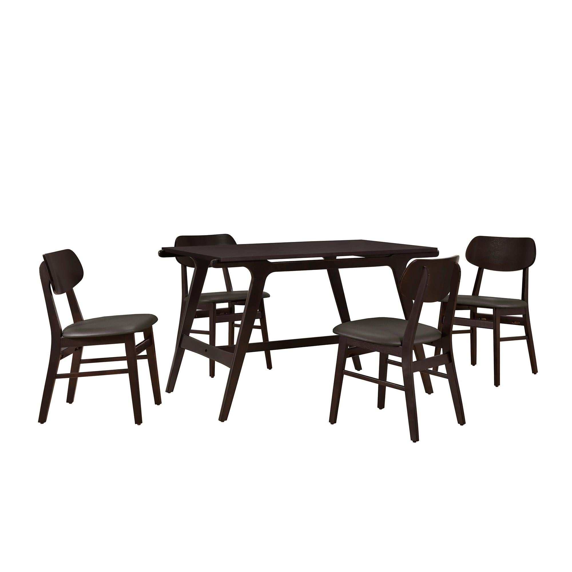 5-Piece Mid-Century Style Dining Table Set Kitchen Table with 4 Faux Leather Dining Chairs (Wenge)