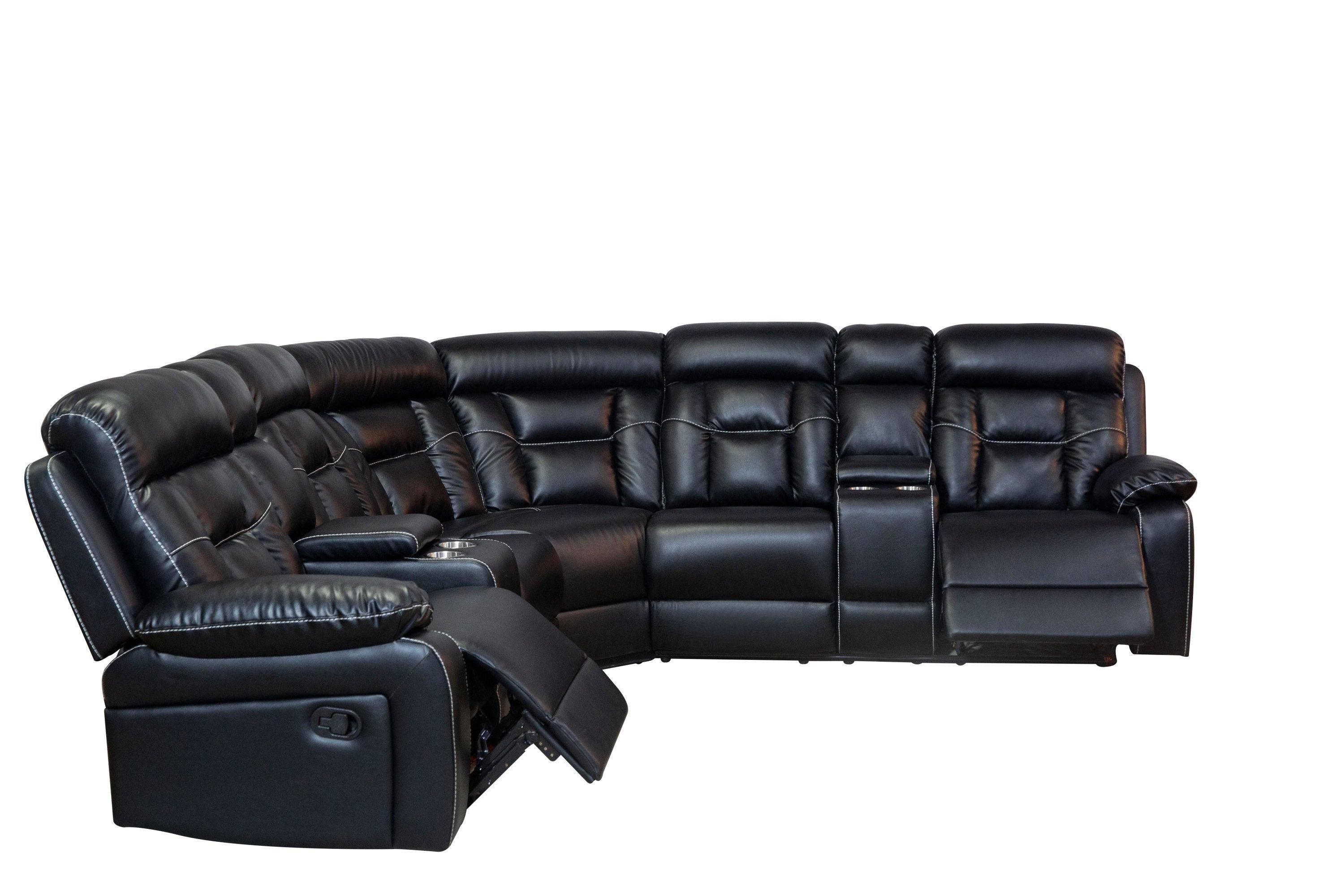 Manual Reclining Sofa Faux Leather Sofa Set Black