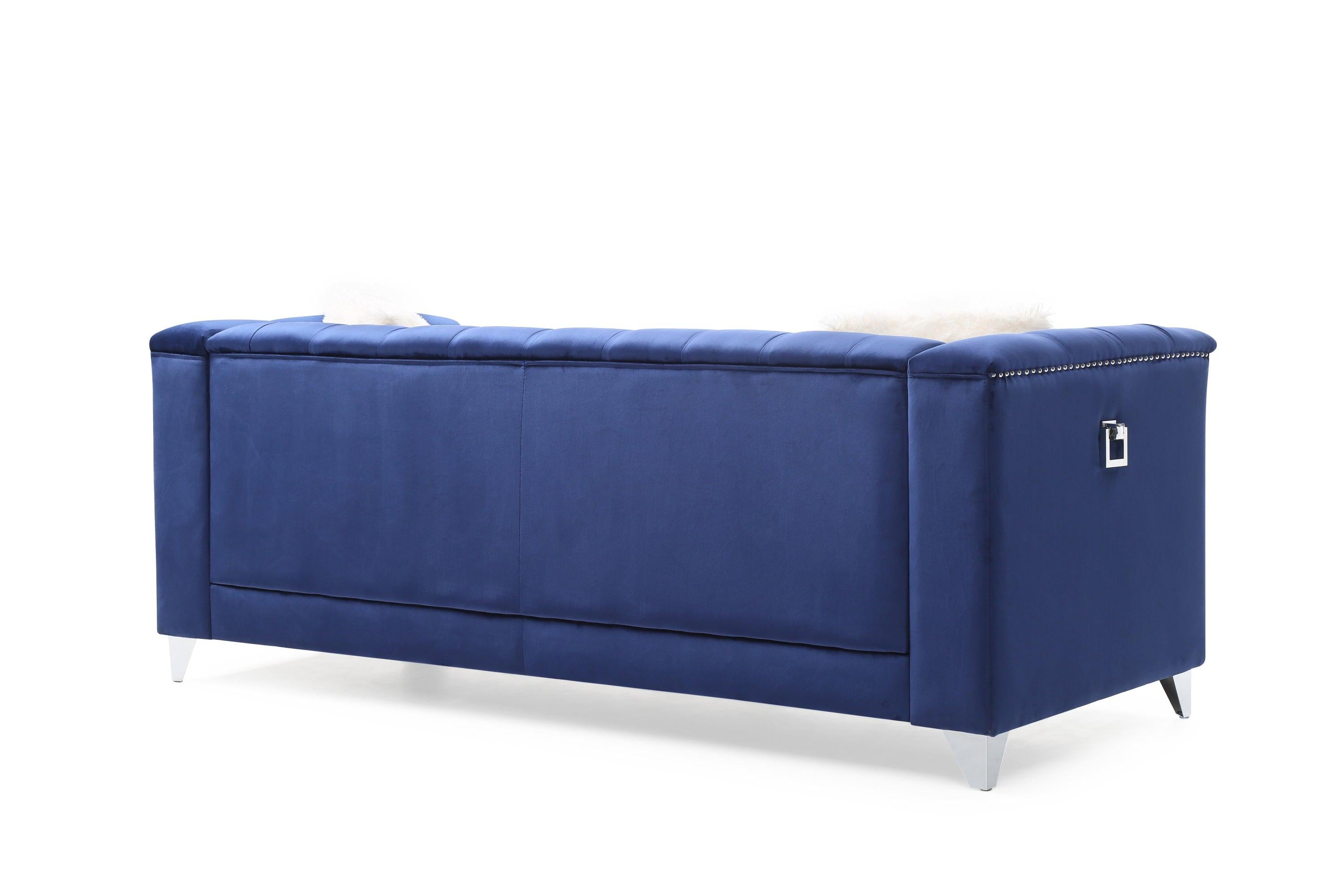 Russell Tufted Upholstery Sofa Finished in Velvet Fabric in Blue