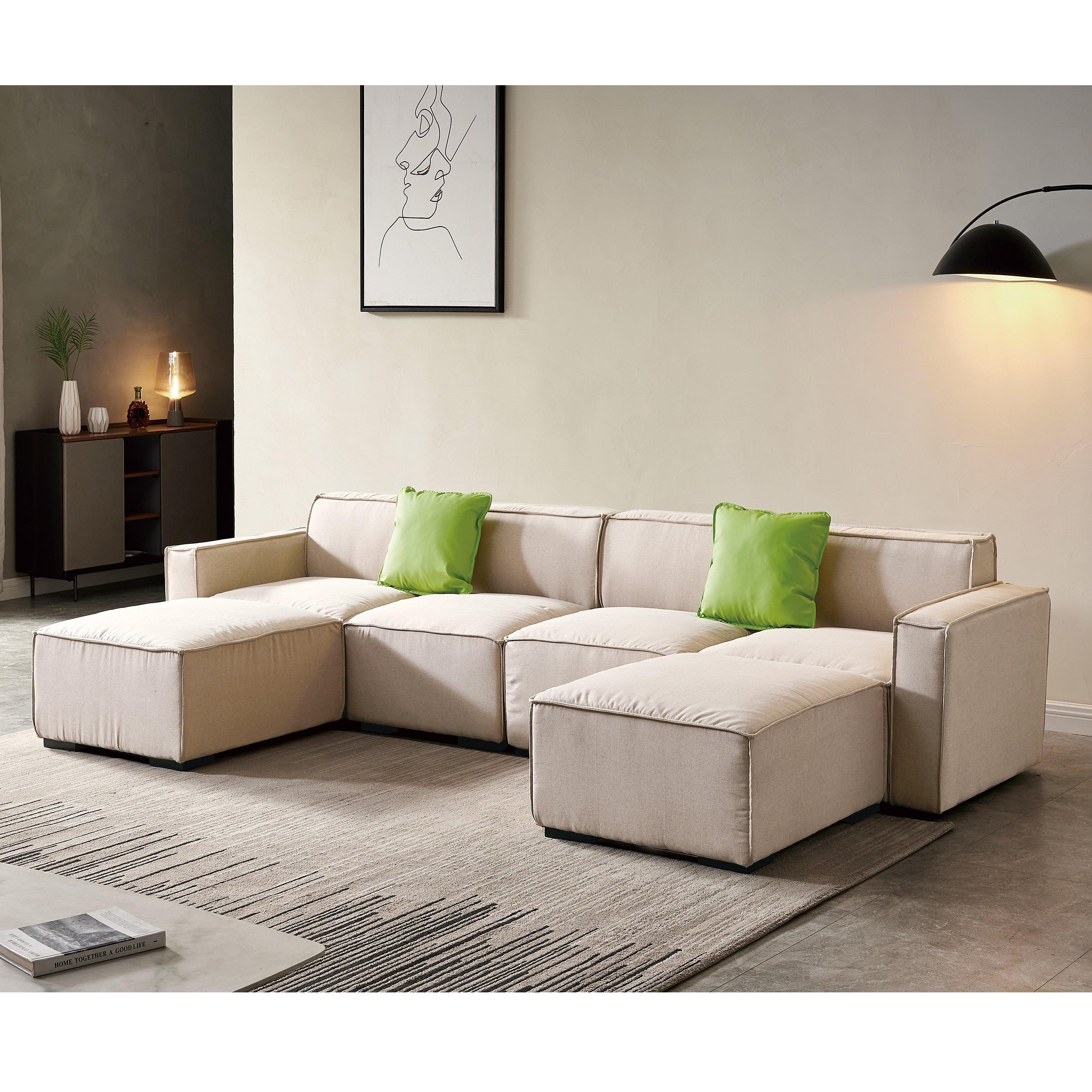 Modular U Shape Sectional Fabric Sofa (Beige)