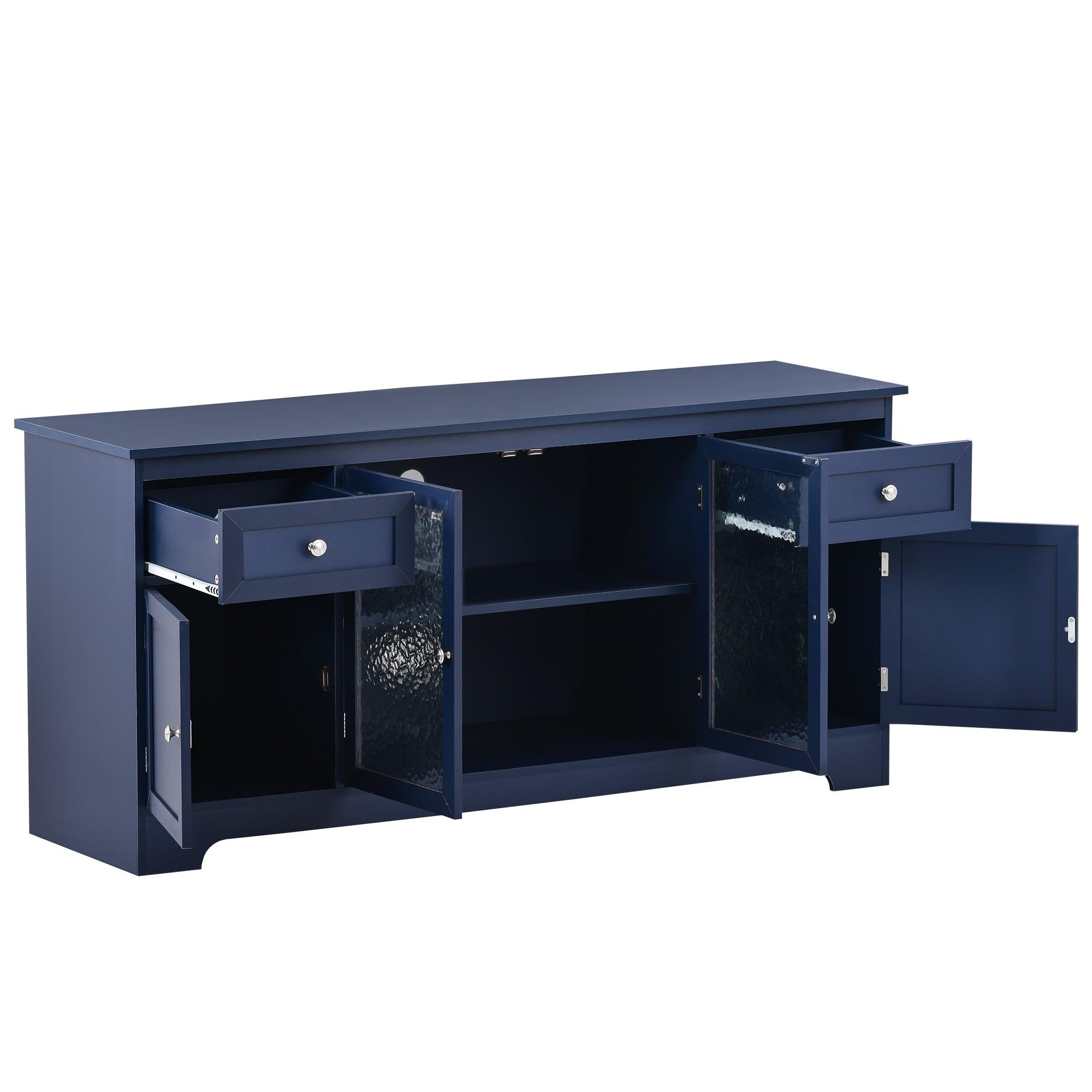 TV Stand for TV up to 65in with 4 Doors Adjustable Panels Open Style Cabinet, Sideboard for Living room, Navy