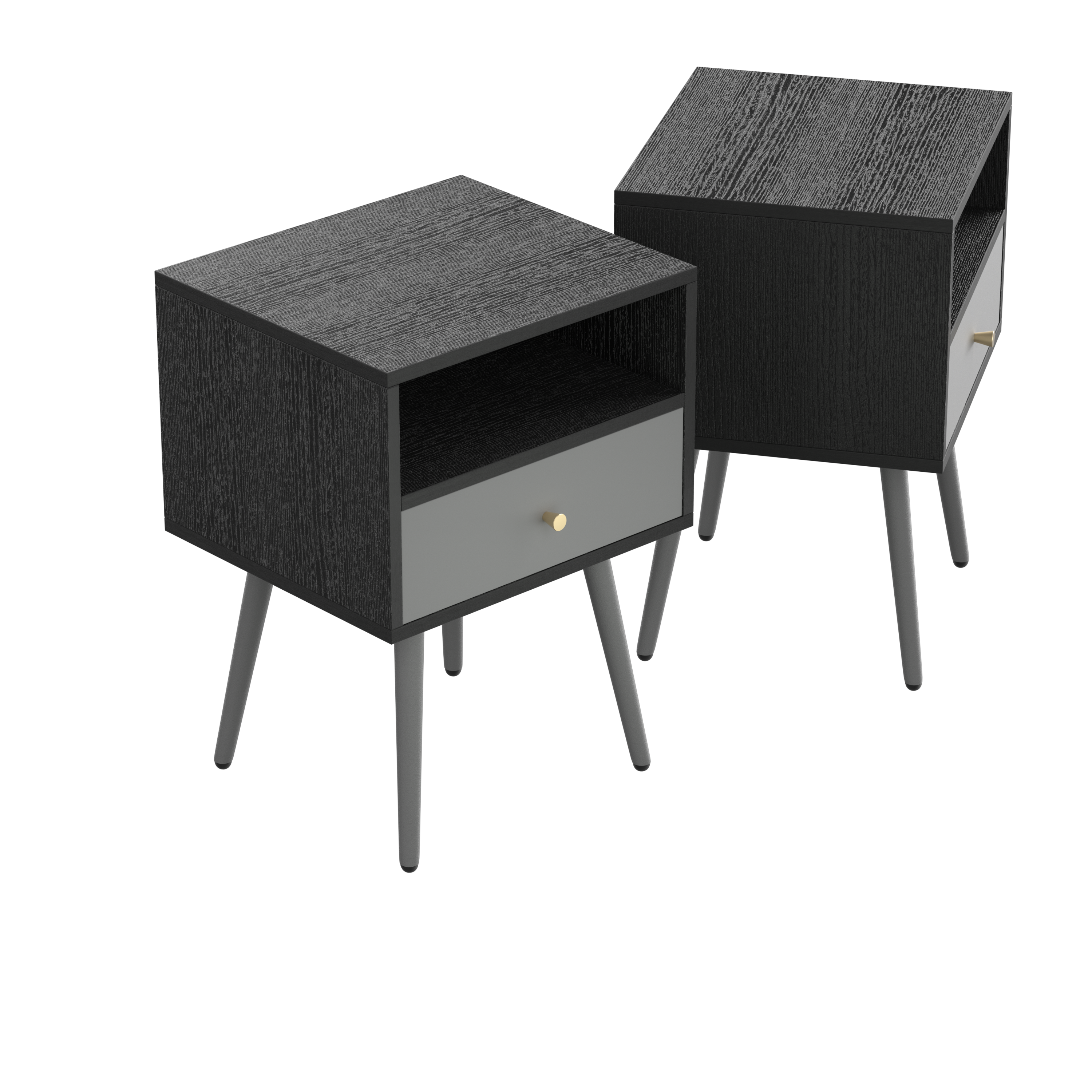 Modern Bedside Tables Set of 2,Nightstand with 1Storage Drawer -Chic  Simple Assembly End Side Table,Sofa Table,for bedroom/living room/office (2pcs,dark grey)