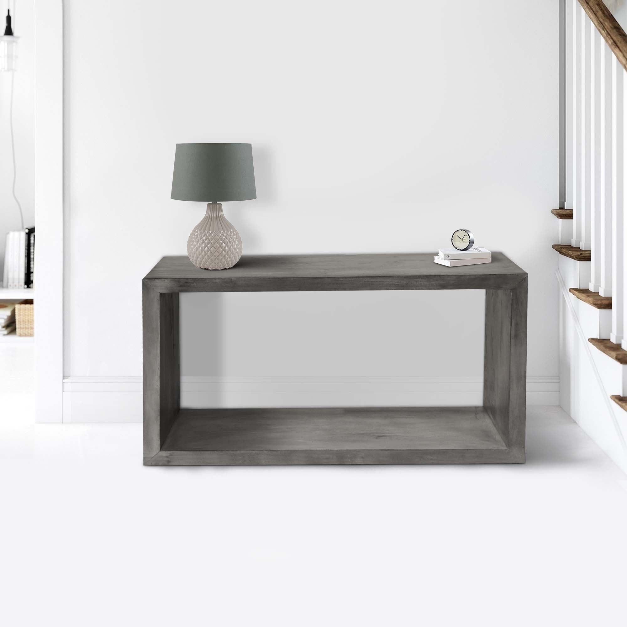 52" Cube Shape Wooden Console Table with Open Bottom Shelf, Charcoal Gray