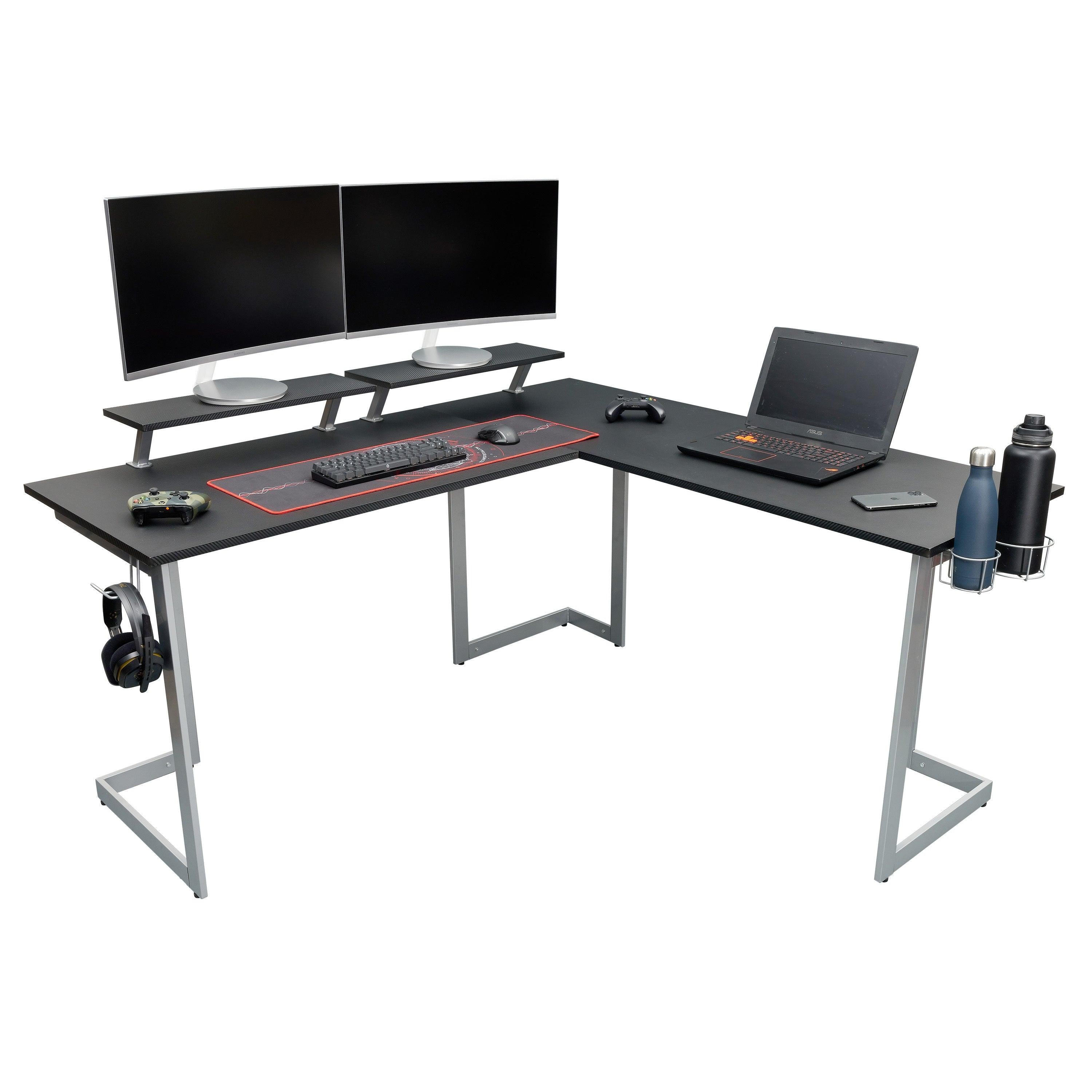 Techni Sport Warrior L-Shaped Gaming Desk, Black