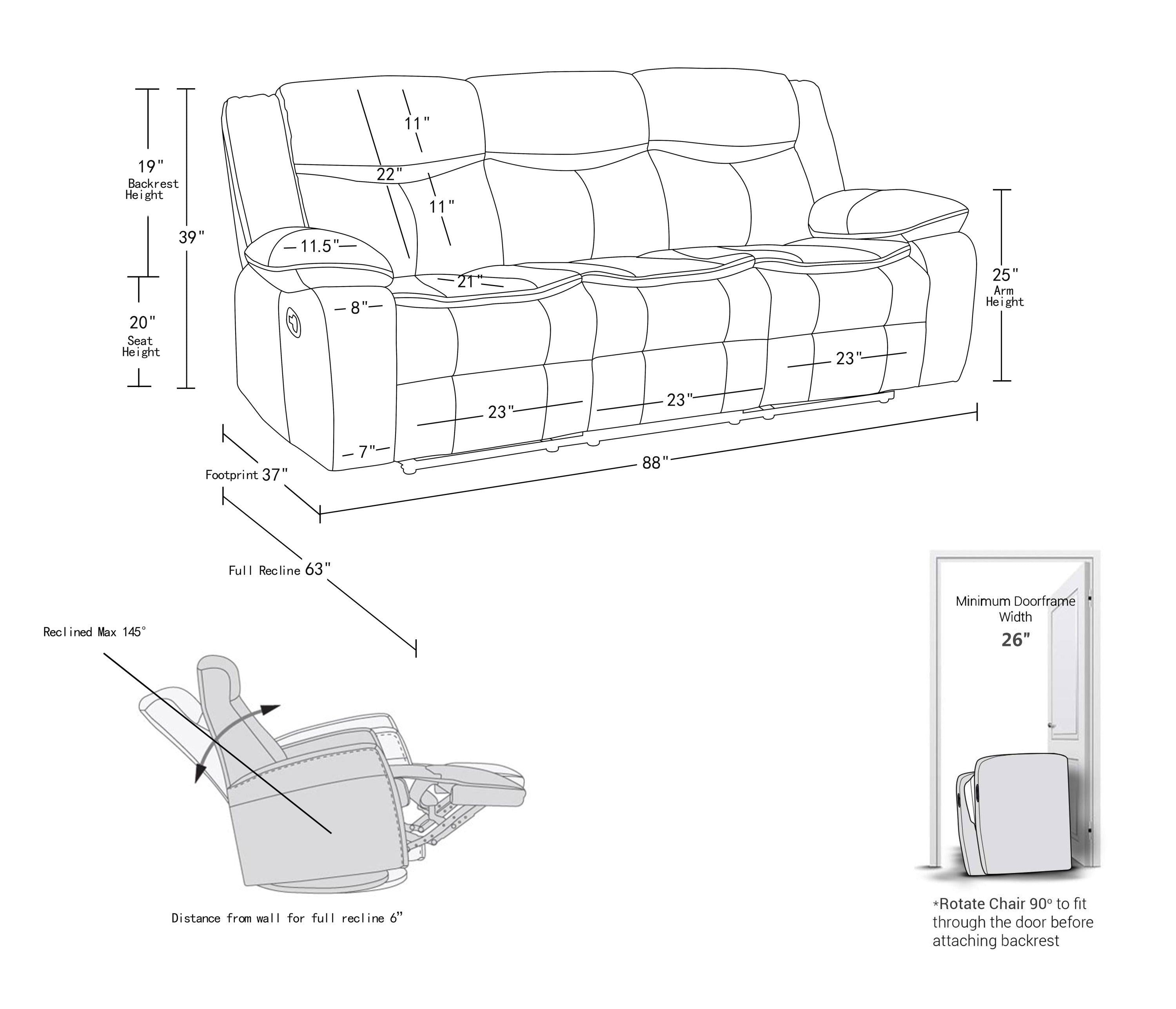 Global United Transitional Leather-Air Reclining Sofa