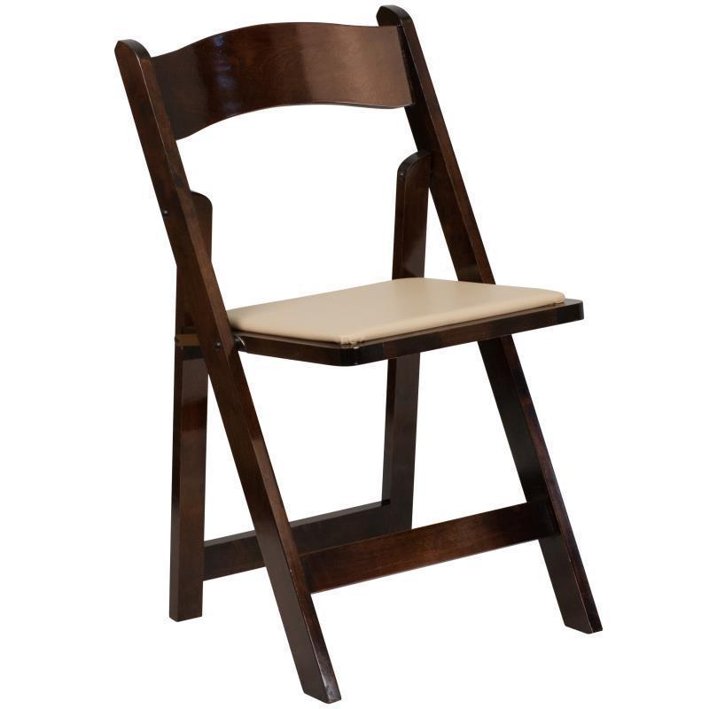 HERCULES Series Fruitwood Wood Folding Chair with Vinyl Padded Seat