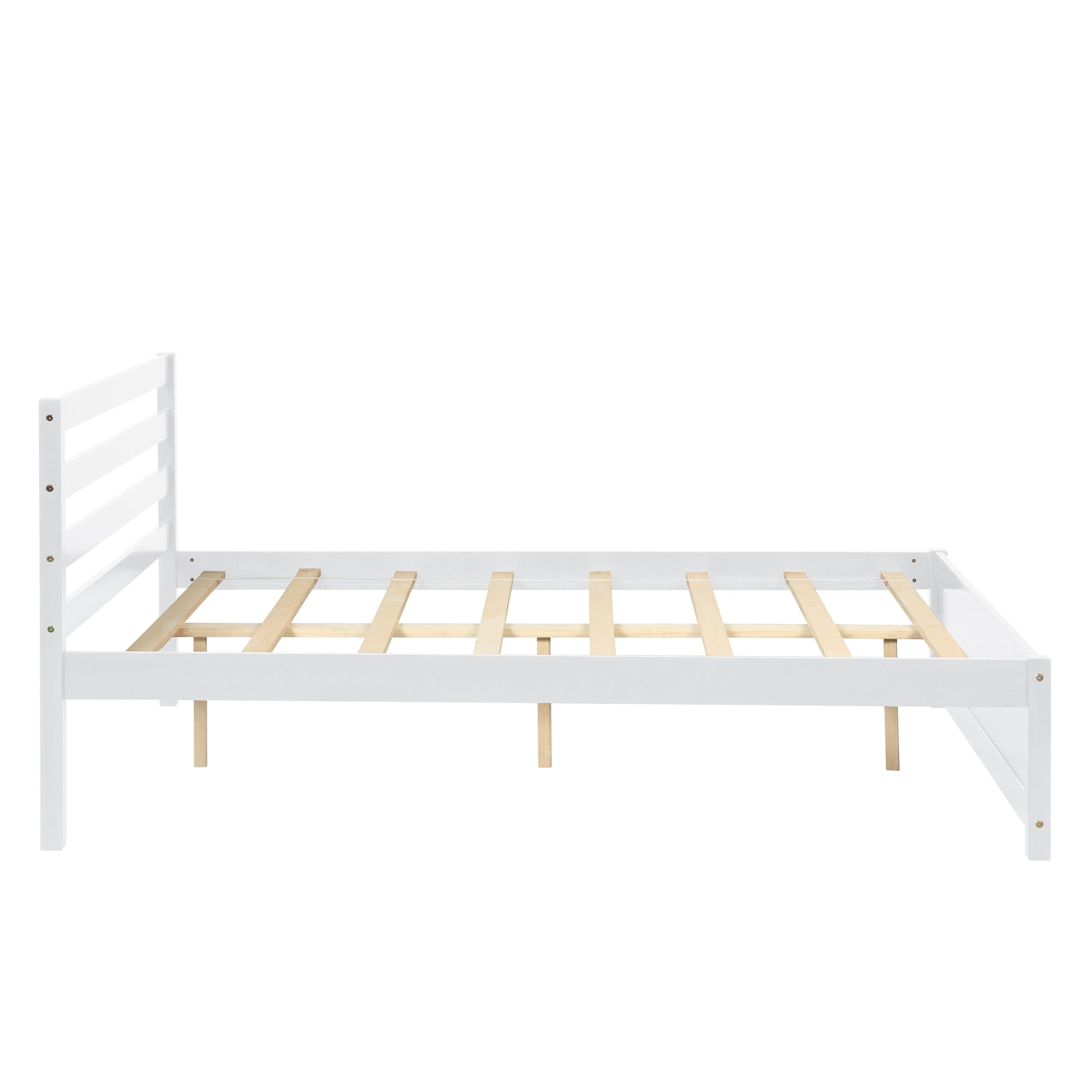 Full  Size Wood Platform Bed Frame with Headboard for whiet color