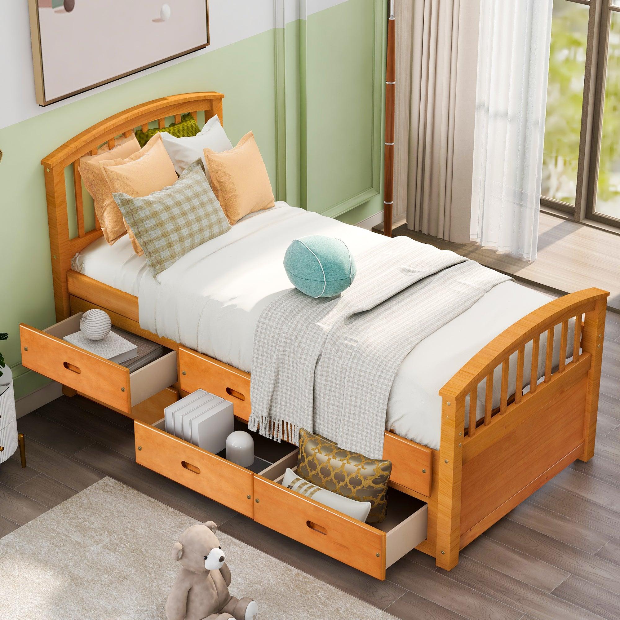 Twin Size PlatformStorage Bed Solid Wood Bed with 6 Drawers image