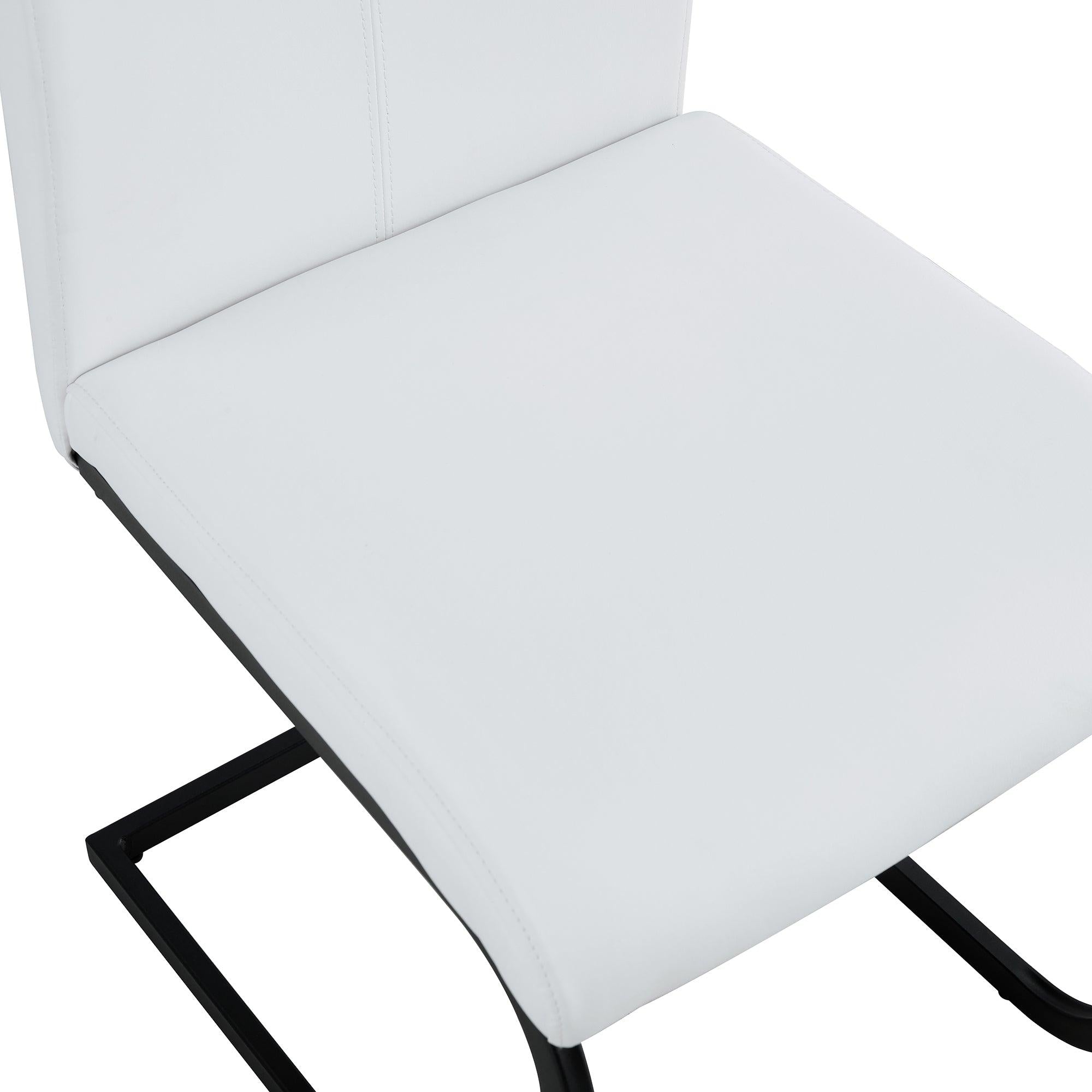 Dining chairs set of 2, White PU ChairModern kitchen chair with metal leg