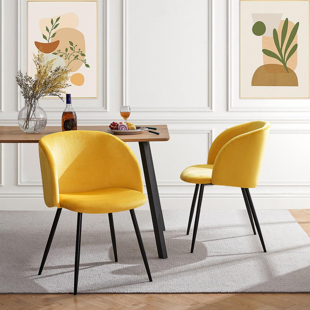 Upholstered velvet dining armrest chair set of 2 (Yellow) Metal Legs image