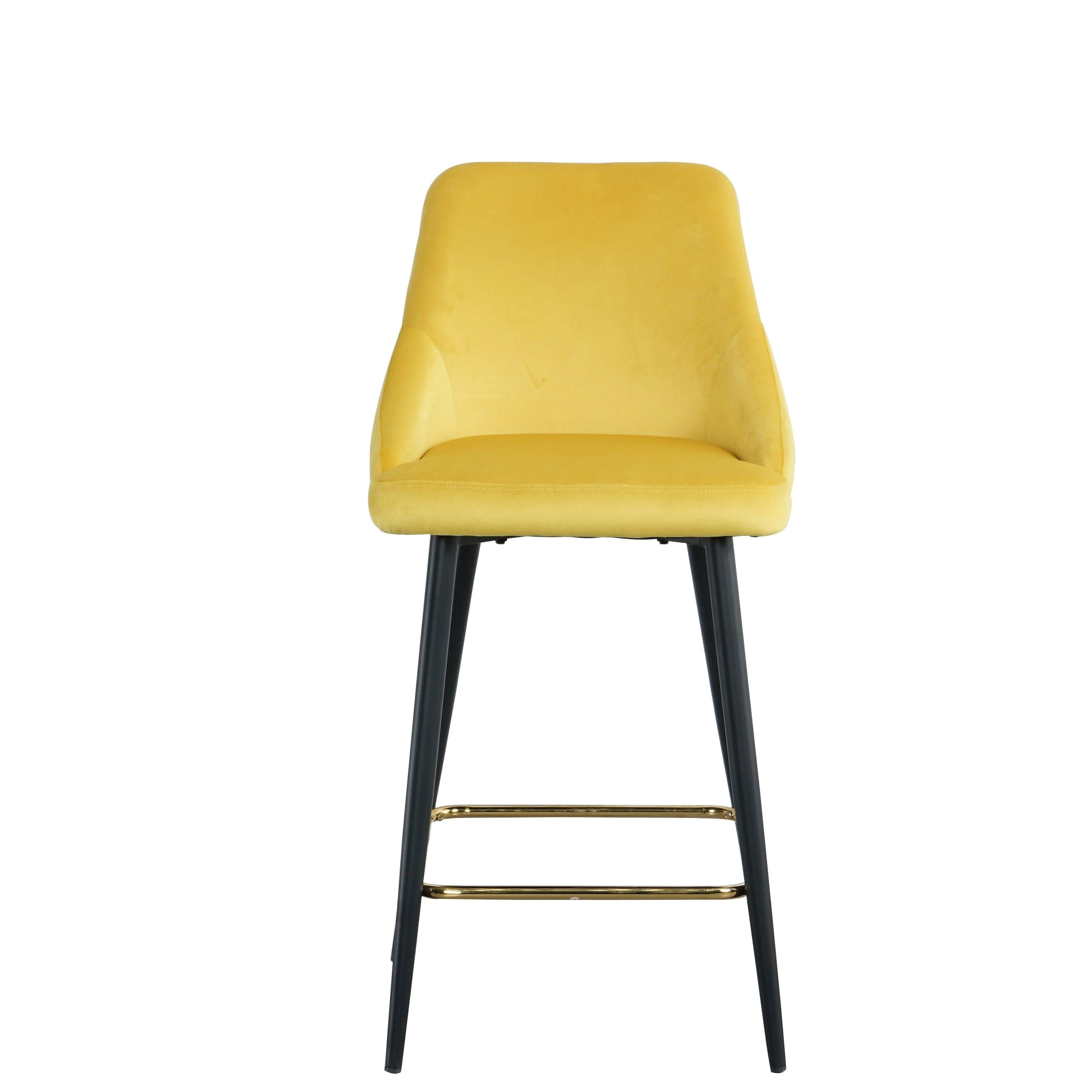 LuxuryModern Yellow Velvet Upholstered High Bar Stool Chair With Gold Legs(set of 2)