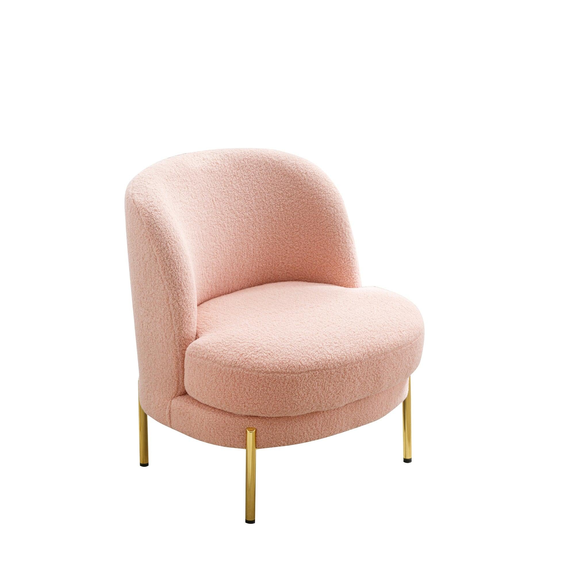 28.4"W Accent Chair Upholstered Curved Backrest Reading Chair Single Sofa Leisure Club Chair with Golden Adjustable Legs For Living Room Bedroom Dorm Room (Pink Boucle)