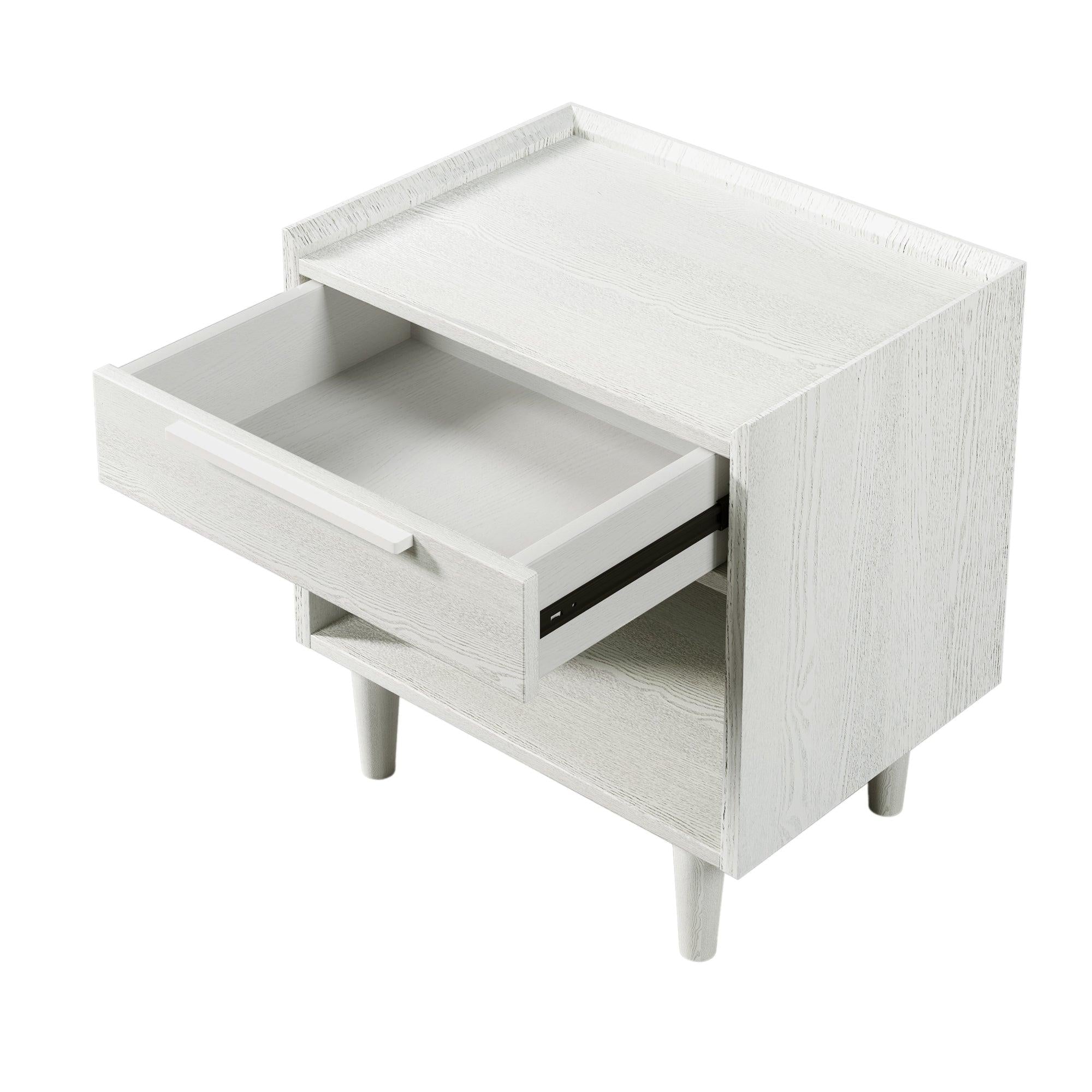 Modern Style Manufactured Wood One-Drawer Nightstand Side Table with Solid Wood Legs, White