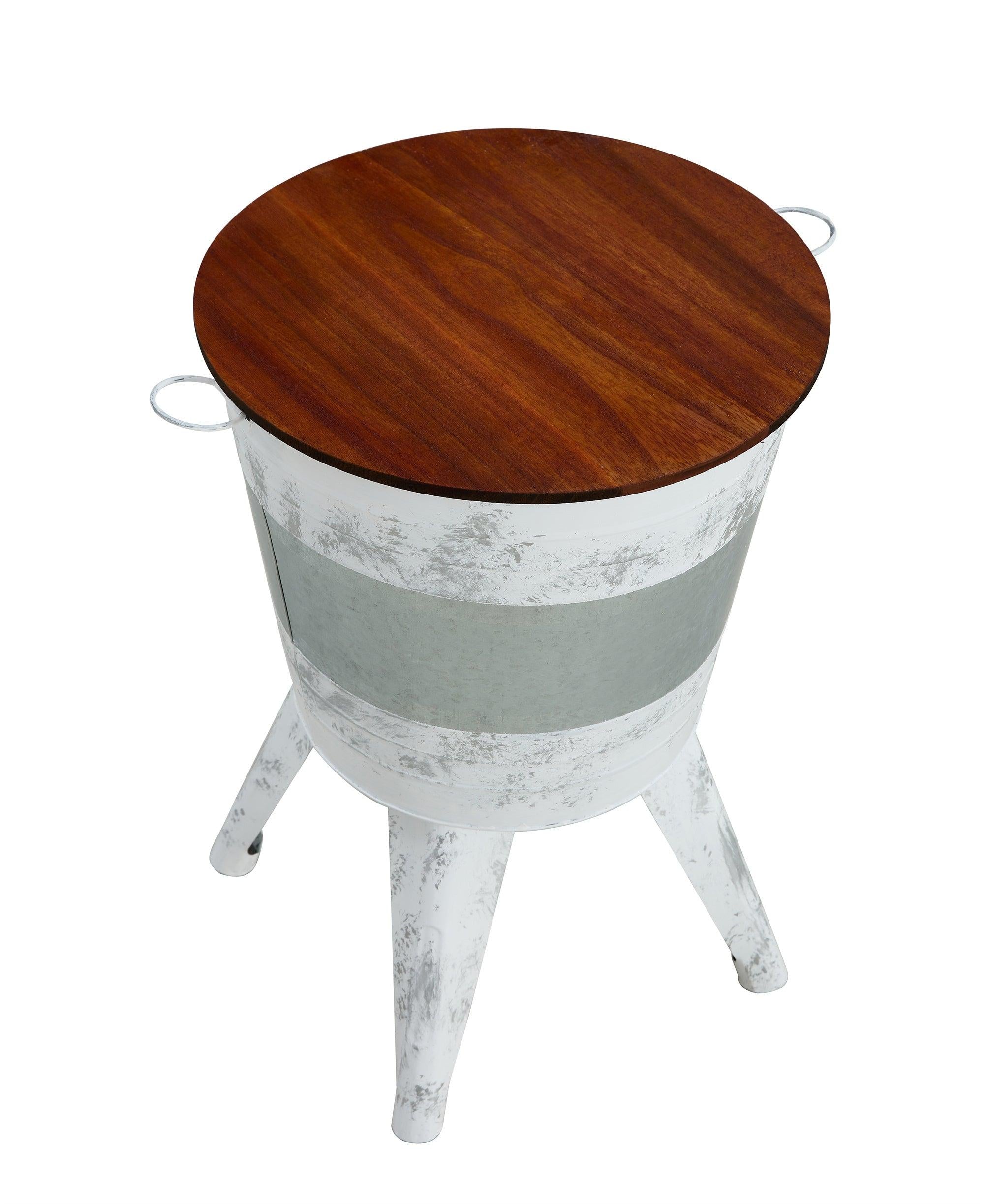 Farmhouse Rustic Distressed Metal Accent Cocktail Table with wood top-WHT, Set of 2