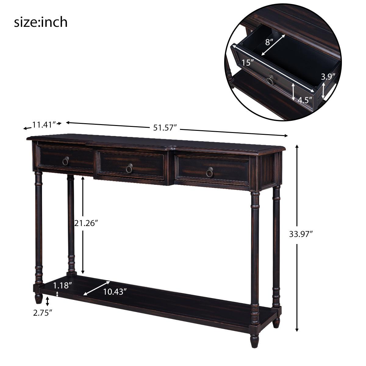 Console Table Sofa Table with Drawers for Entryway with Projecting Drawers and Long Shelf (Espresso)