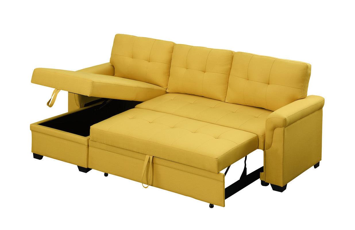 Lucca Yellow Linen Reversible Sleeper Sectional Sofa withStorage Chaise