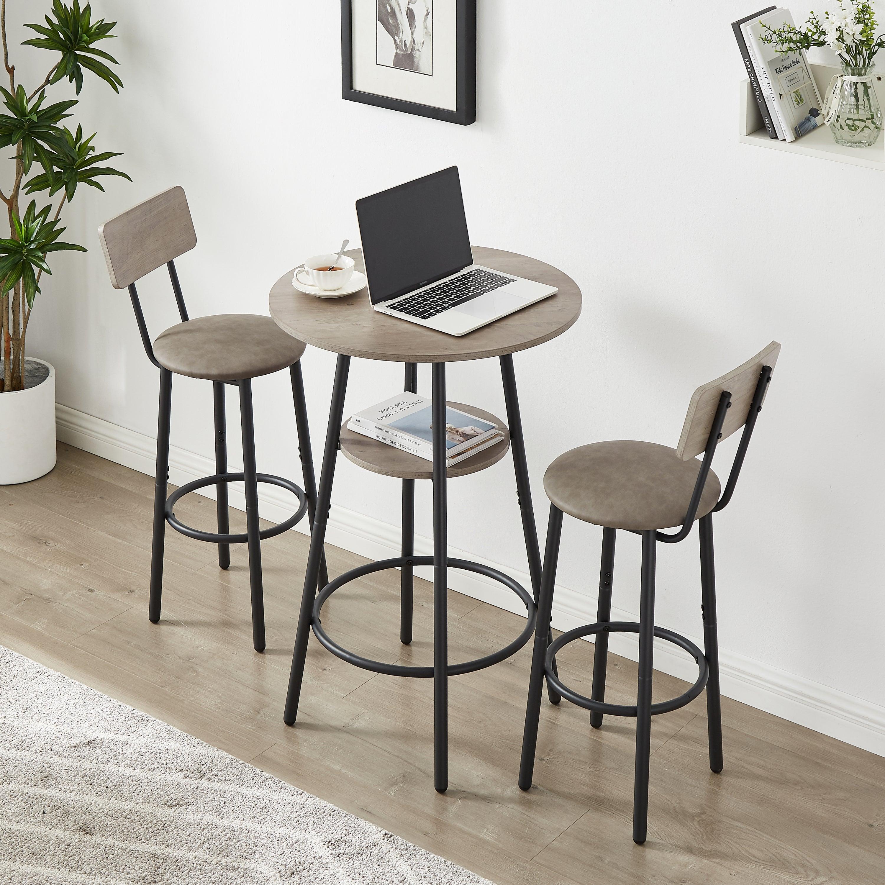 Bar Table Set with 2 Bar stools PU Soft seat with backrest (Grey,23.62’’L*23.62’’W*35.43’’H) image