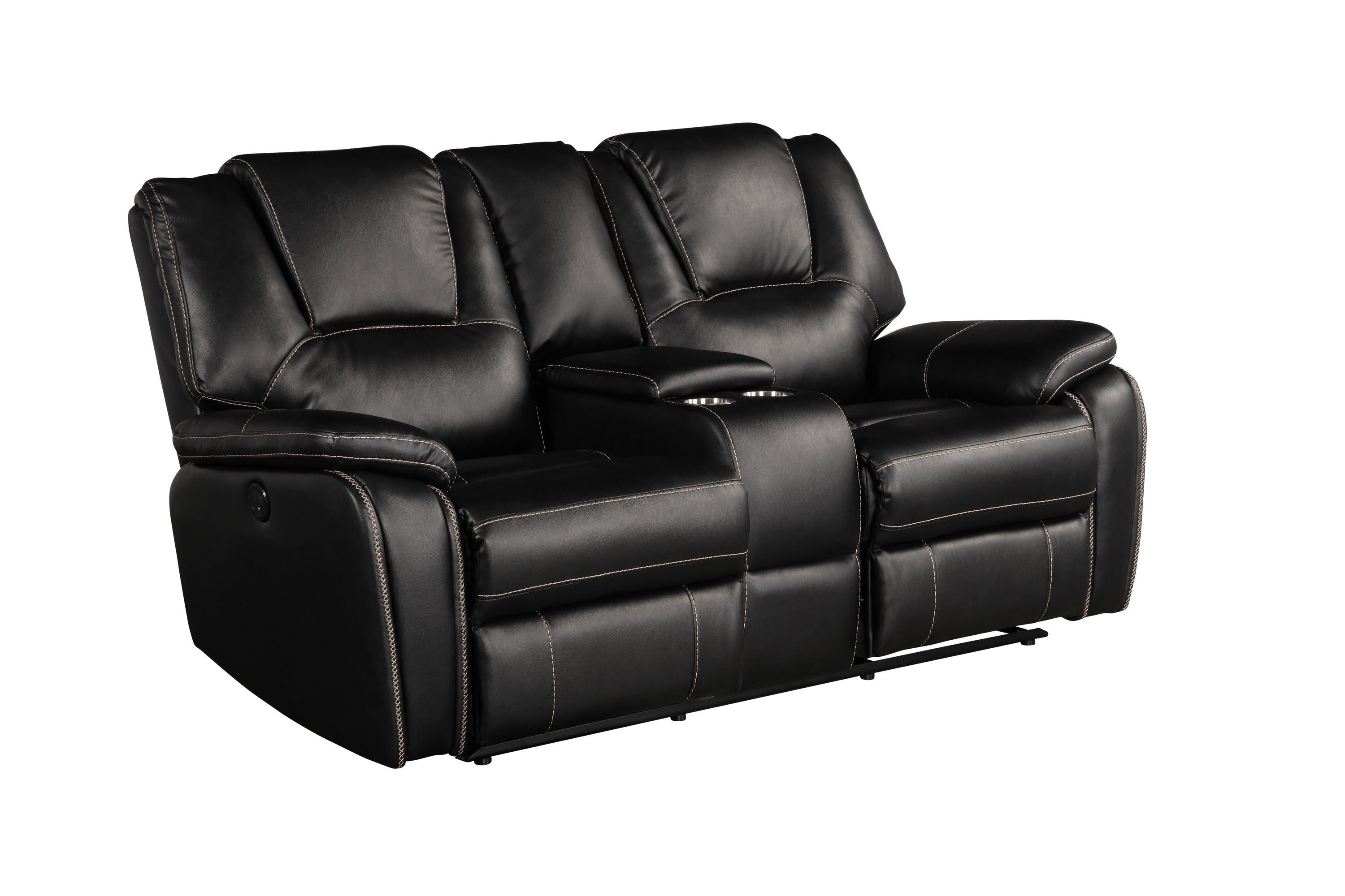 Hong Kong 3 Piece Power Reclining Sofa Set made with Faux Leather in Black