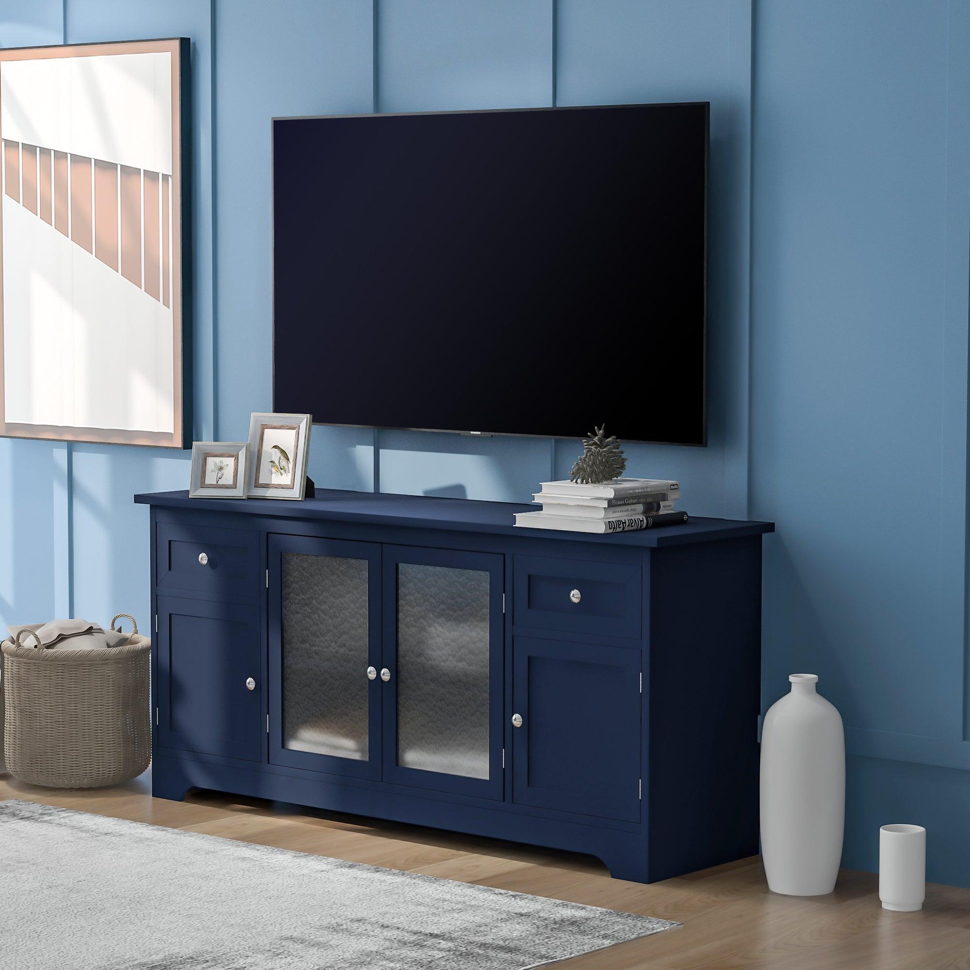 TV Stand for TV up to 65in with 4 Doors Adjustable Panels Open Style Cabinet, Sideboard for Living room, Navy image