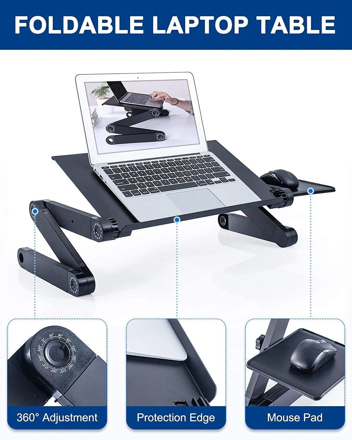 Adjustable Laptop Desk, Laptop Stand for Bed Portable Lap Desk Foldable Table Workstation Notebook Riser with Mouse Pad, Ergonomic Computer Tray Reading Holder Bed Tray Standing Desk